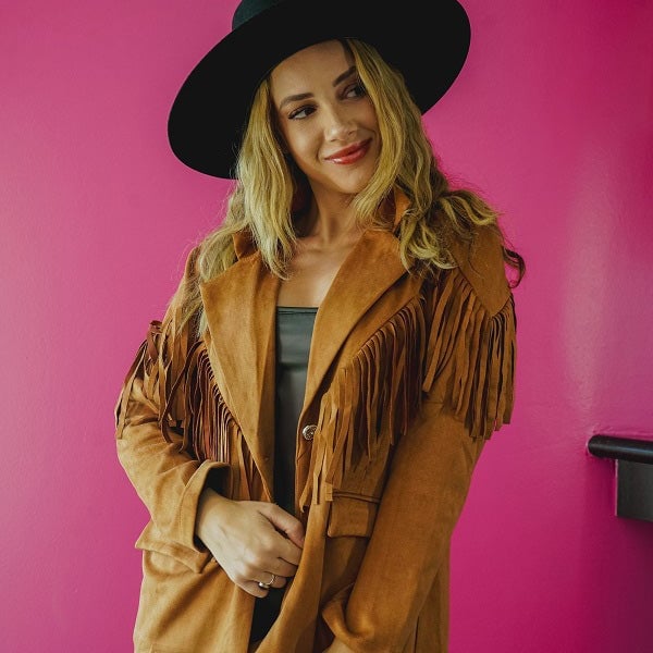 Suede fringe jacket with black top Suede fringe jacket with black top — Western Outfits