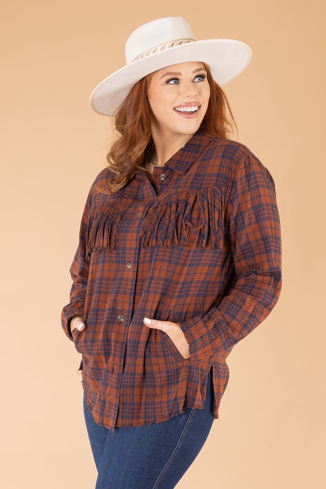 Plaid shirt with fringe collar detail Plaid shirt with fringe collar detail — Western Outfits
