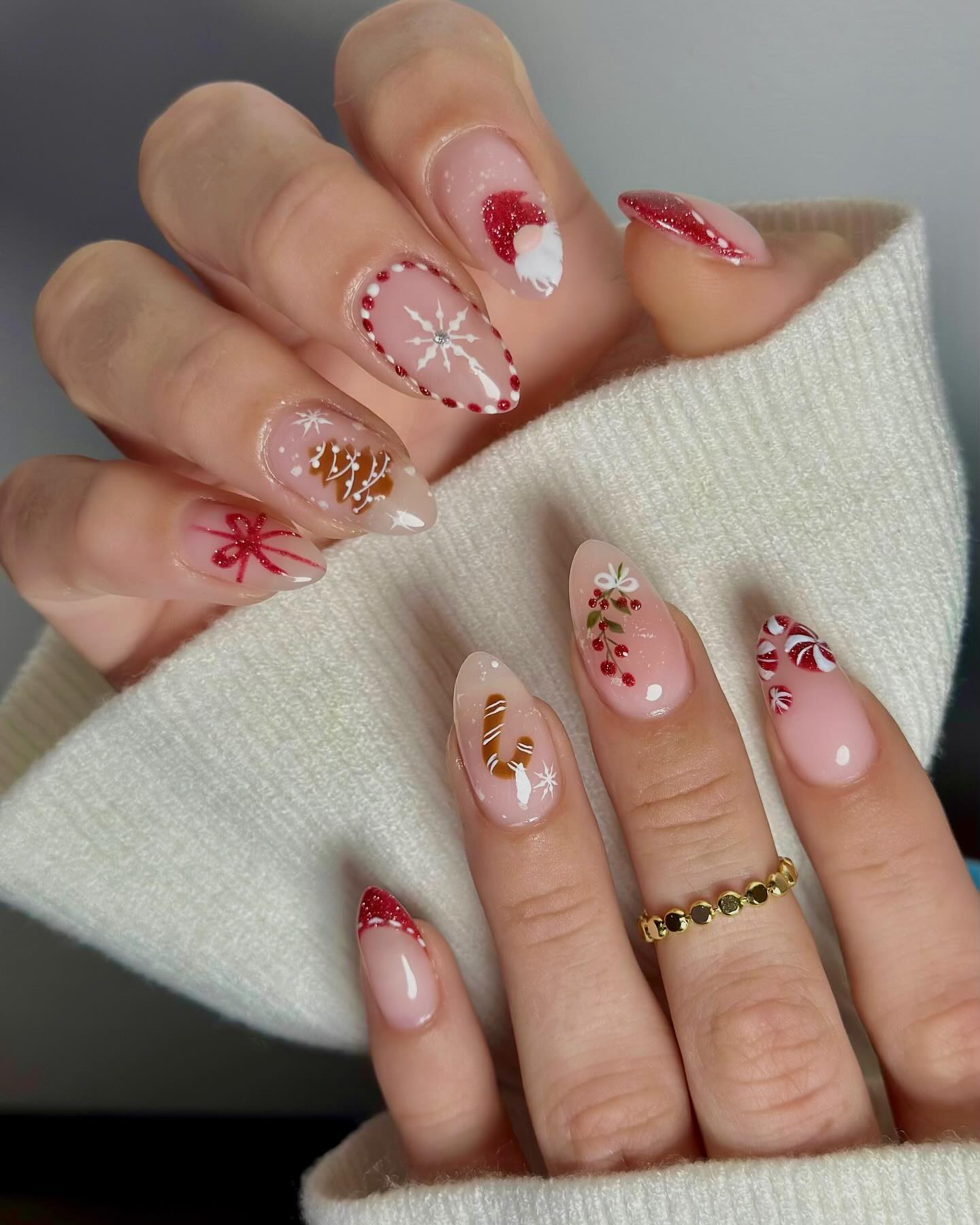 Whimsical Christmas Character Almond Nails