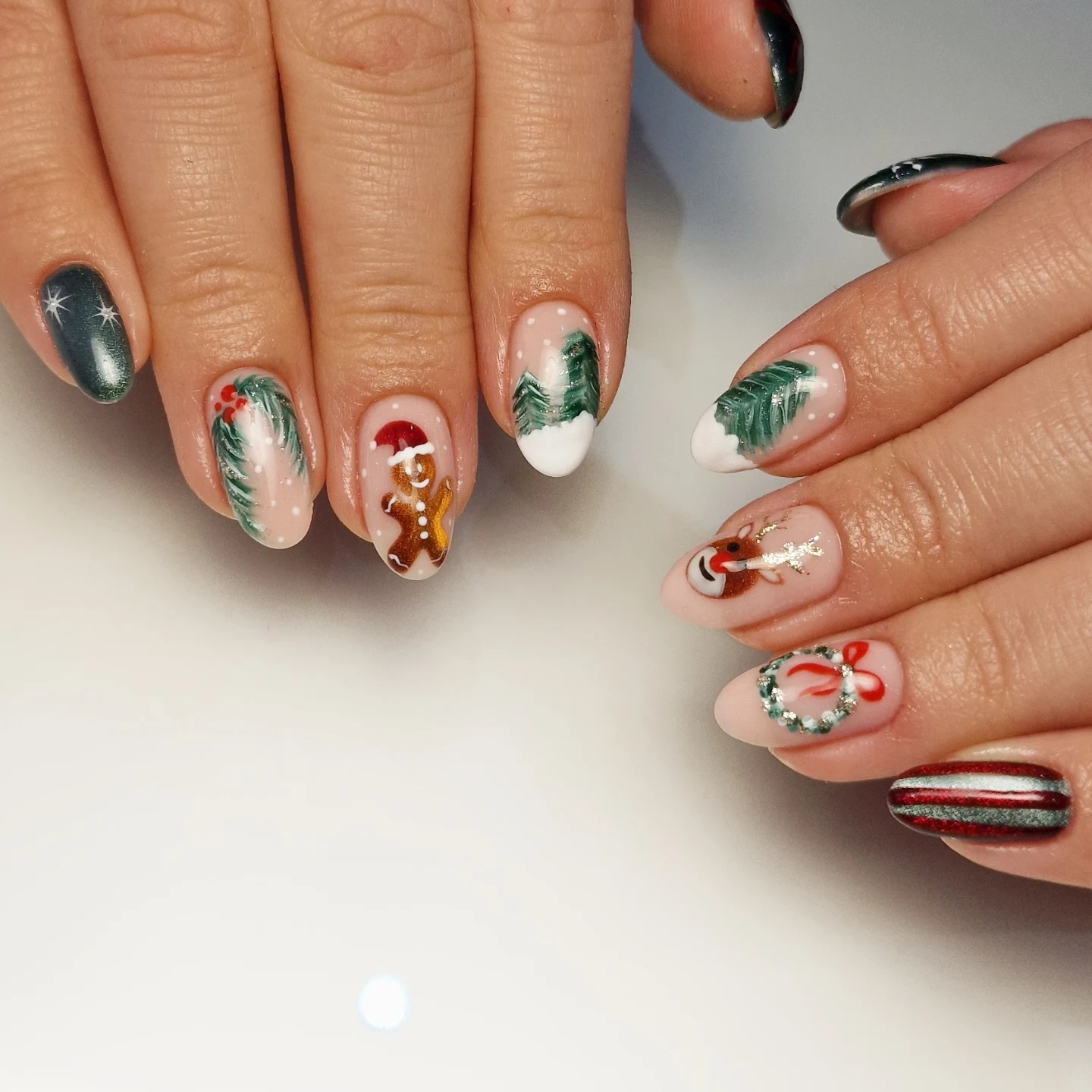 Whimsical Christmas Character and Winter Scene Nails