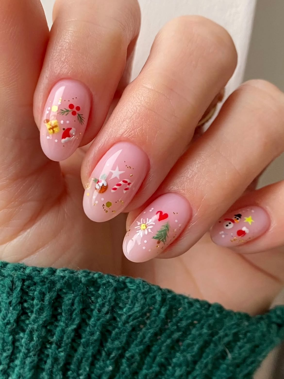 Whimsical Christmas Character Oval Nails