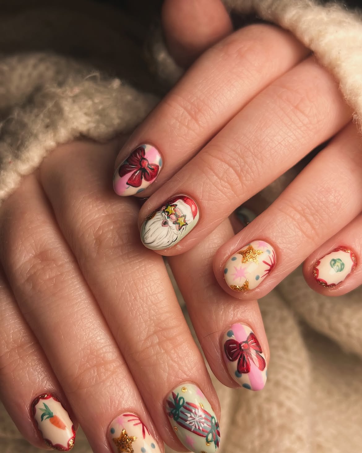 Whimsical Christmas Character Oval Nails