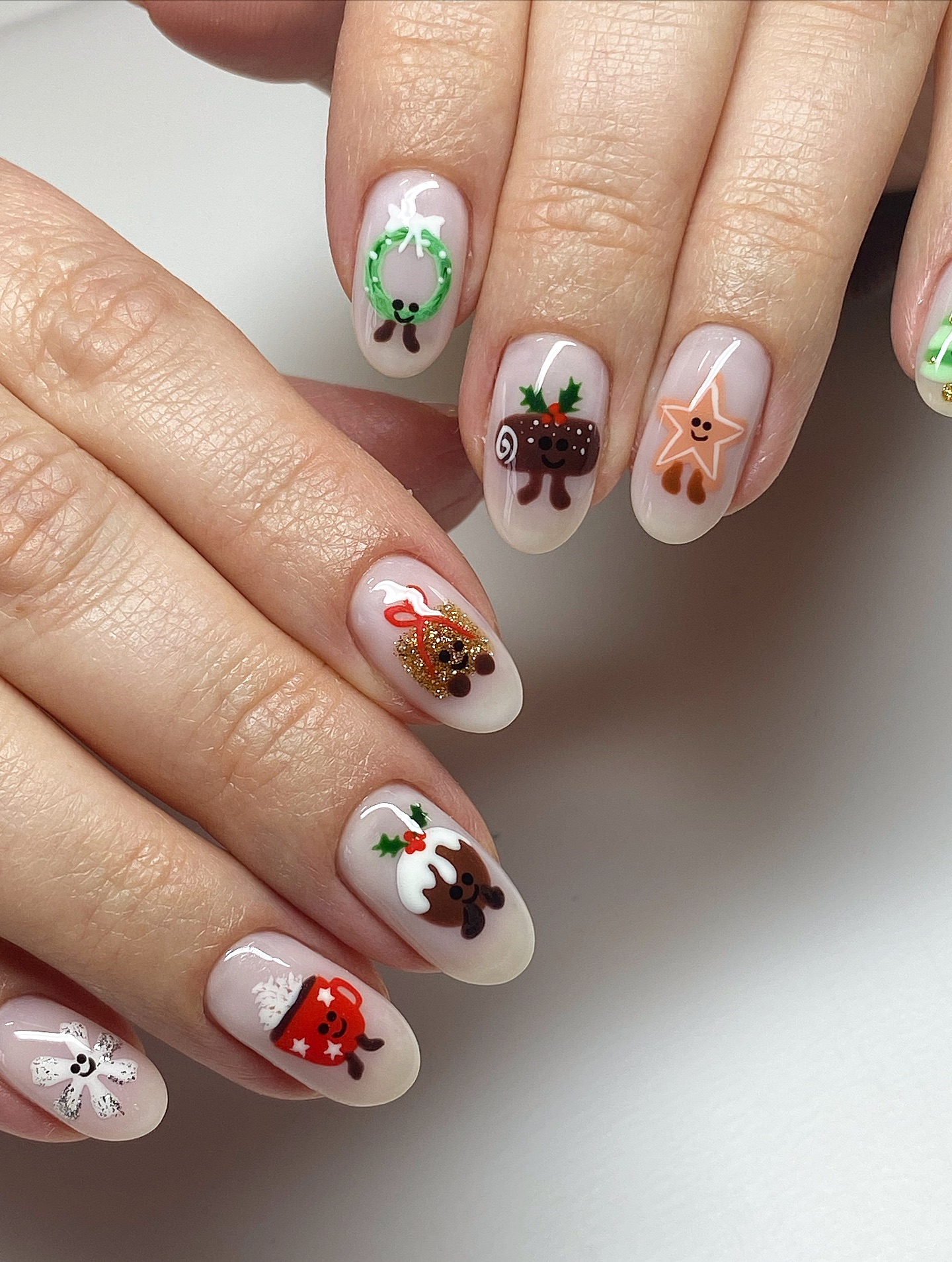Whimsical Christmas Character Oval Nails