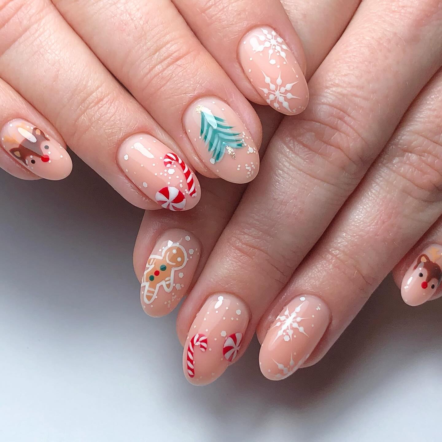 Whimsical Christmas Characters Oval Nails