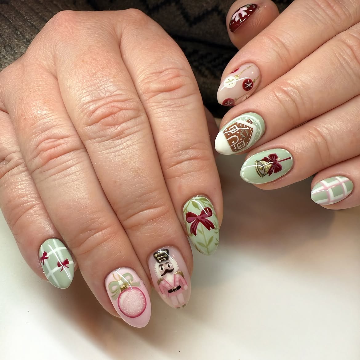 Whimsical Christmas Nutcracker and Gingerbread House Nails