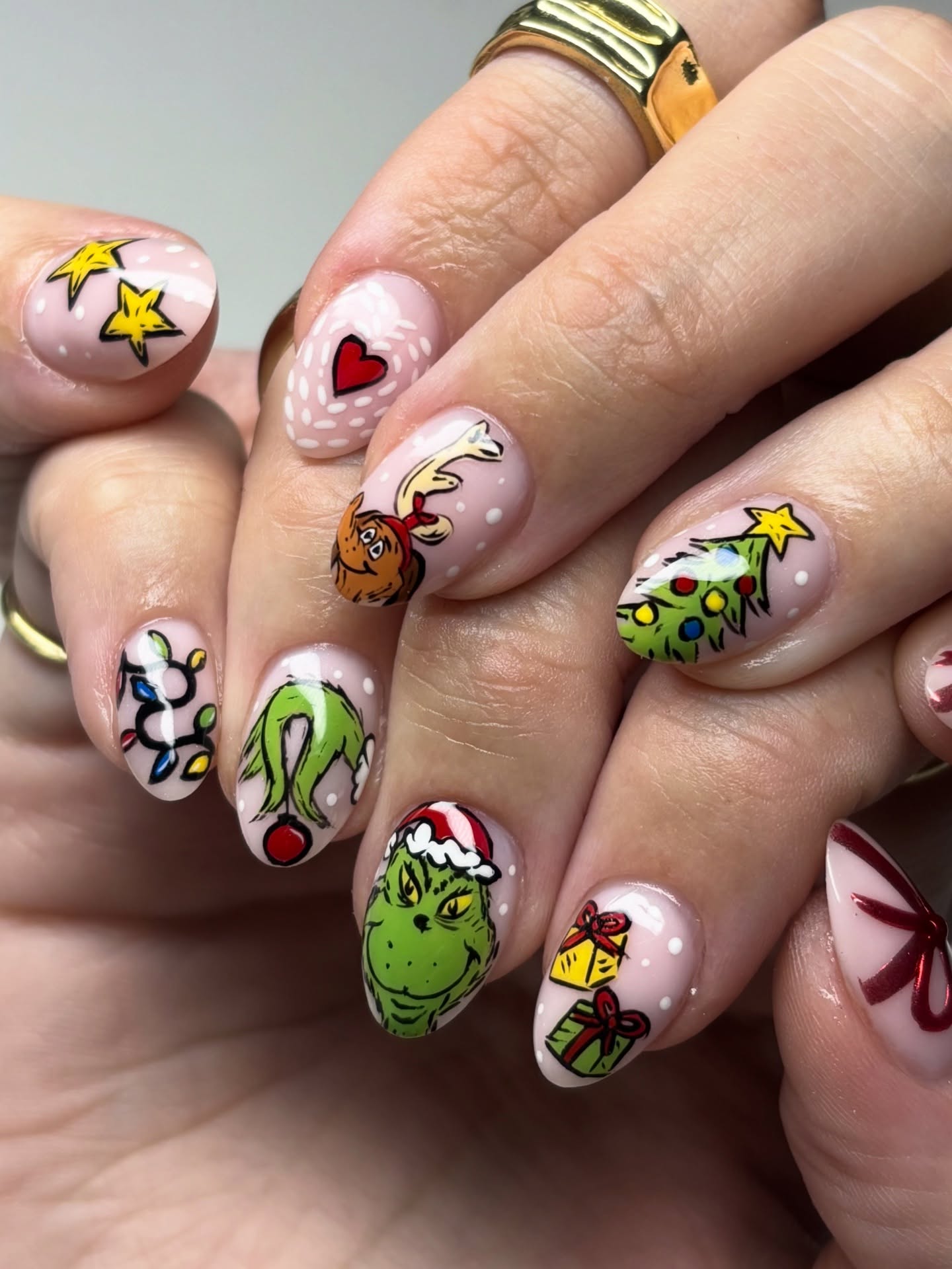 Whimsical Grinch Christmas Character Nail Art