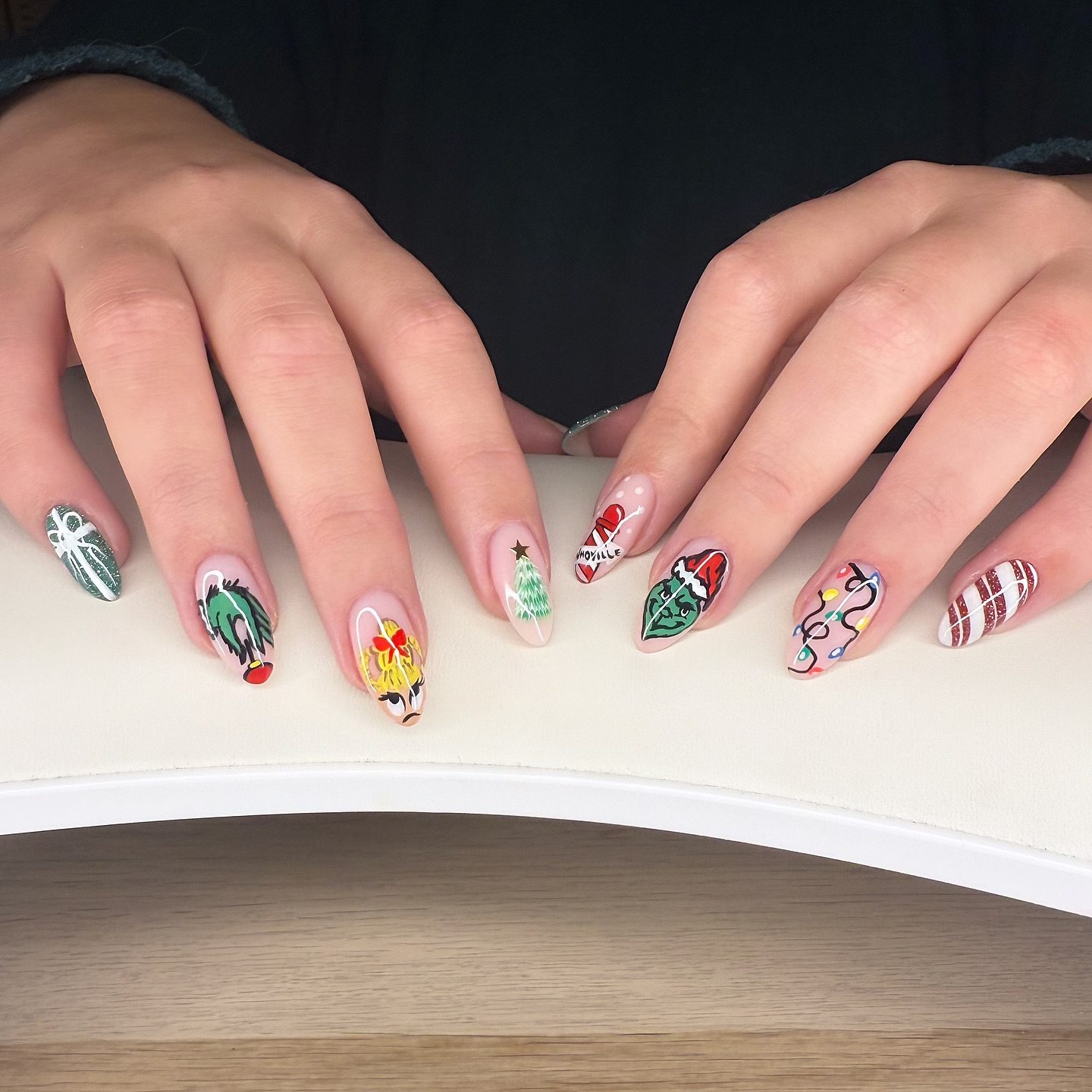 Whimsical Grinch Christmas Character Nail Art