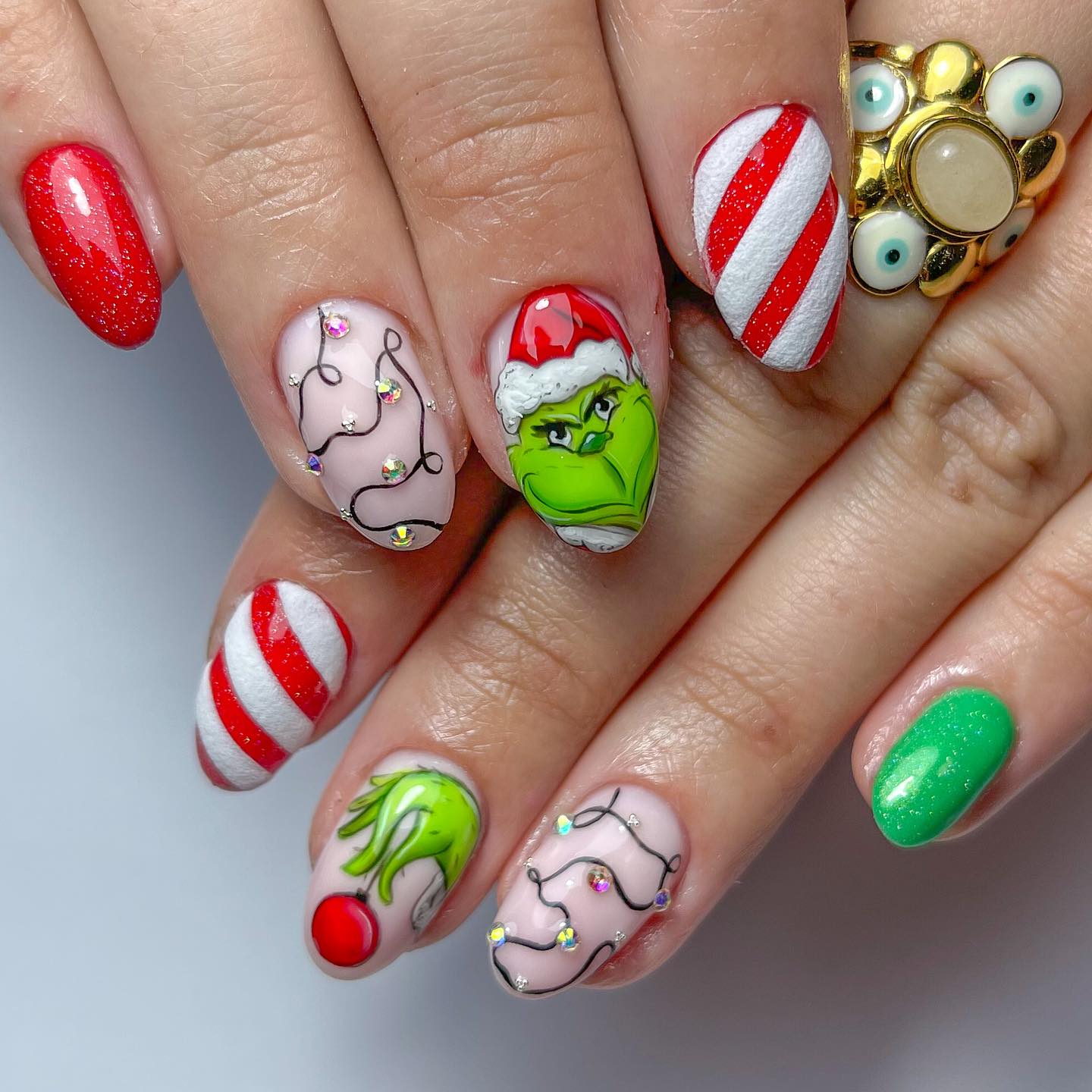 Whimsical Grinch Christmas Character Nails
