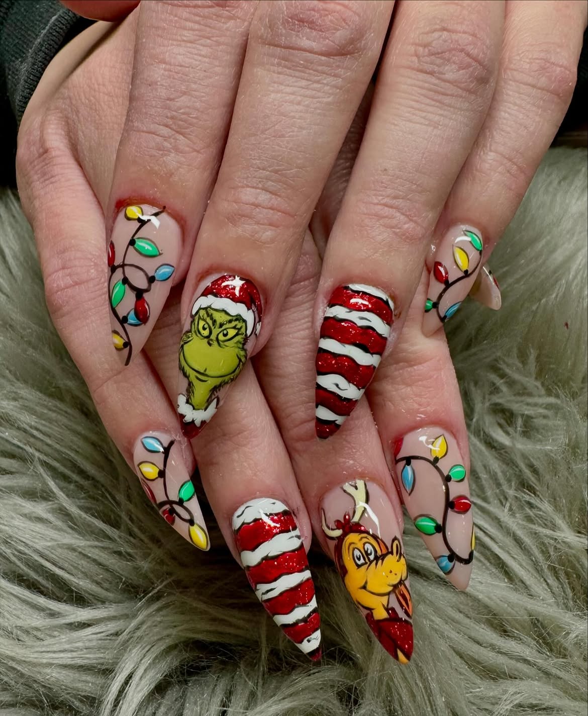 Whimsical Grinchmas Character Christmas Nail Art