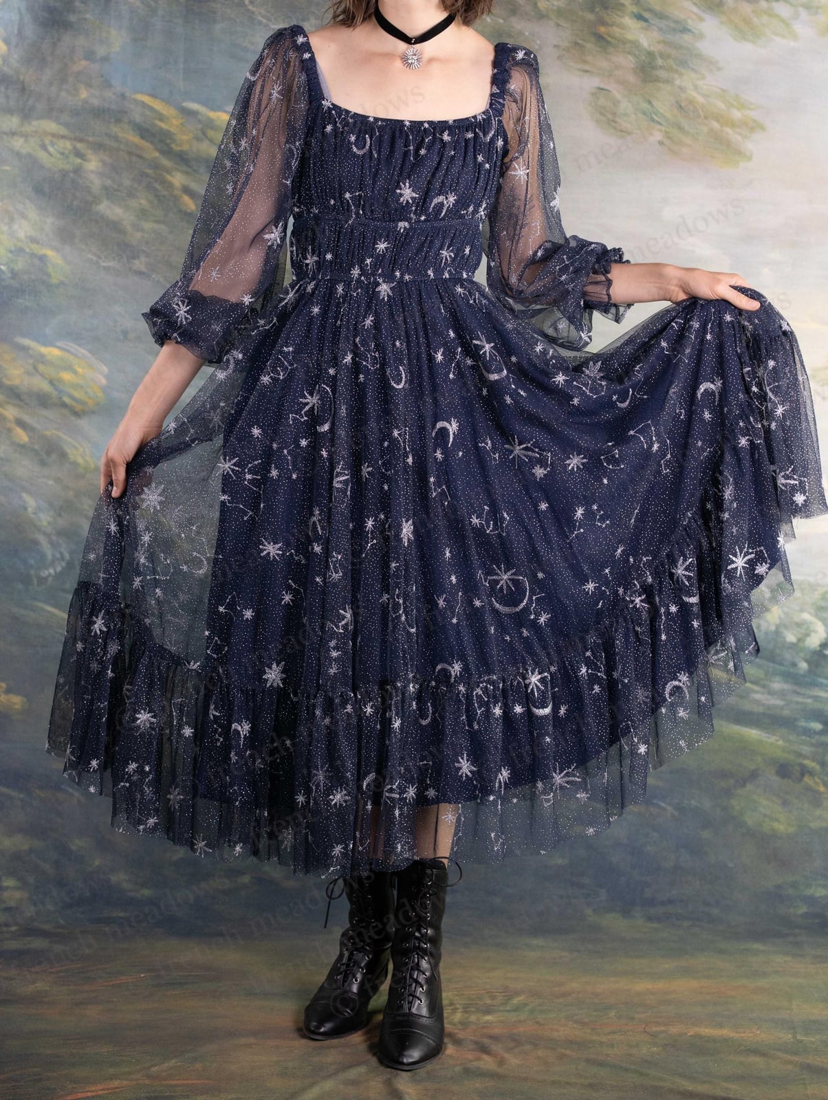 Celestial Tulle Dress with Starry Accents Celestial Tulle Dress with Starry Accents — Whimsigoth Outfits