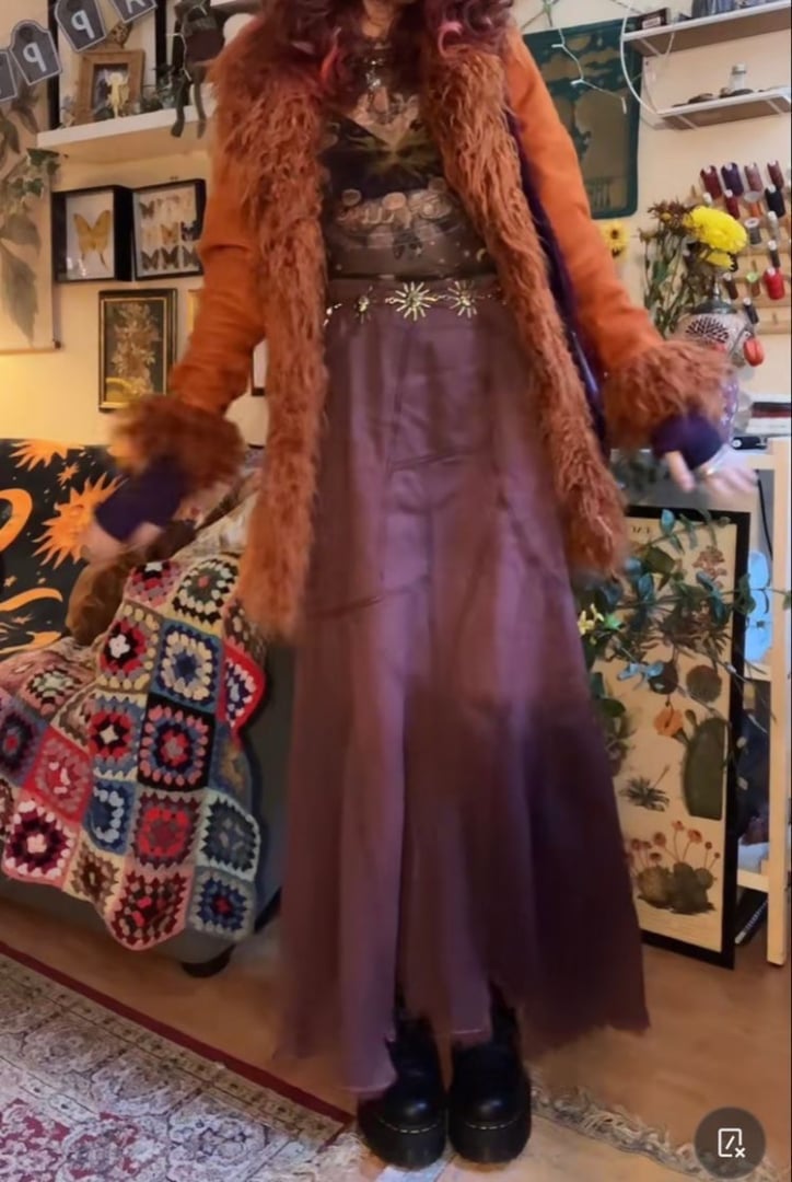 Flowing Purple Maxi Skirt with Fur Coat Flowing Purple Maxi Skirt with Fur Coat — Whimsigoth Outfits
