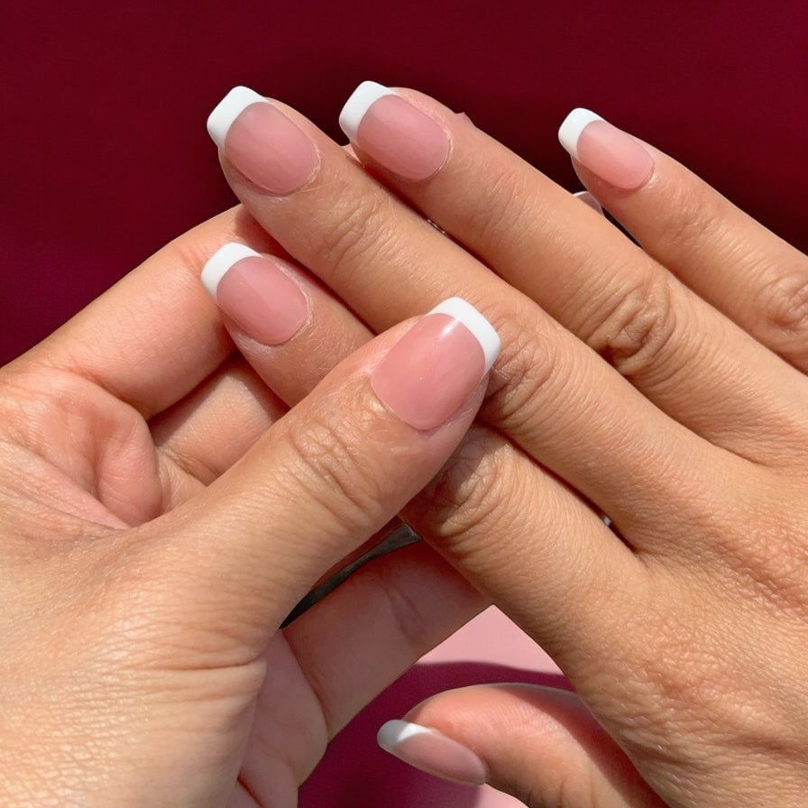 Classic White French Tip Short Square Nails, Glossy Classic White French Tip Short Square Nails, Glossy — White Acrylic Nails