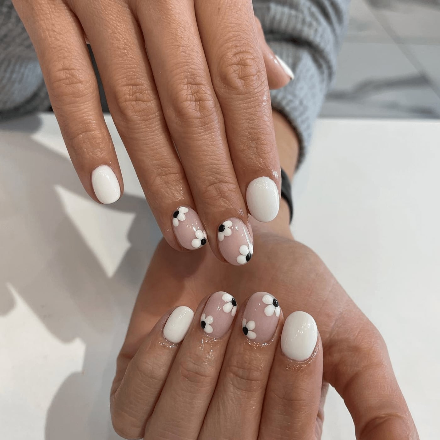 Classic White French Tip Short Square Nails, Close-Up Take Classic White French Tip Short Square Nails, Close-Up Take — White Acrylic Nails