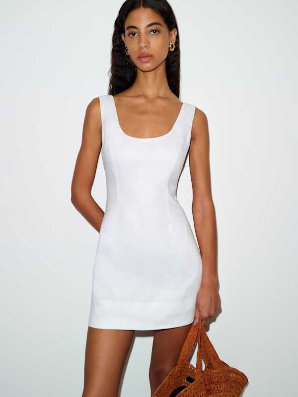 White Sleeveless Mini Dress with Square Neckline White Sleeveless Mini Dress with Square Neckline — White Dresses