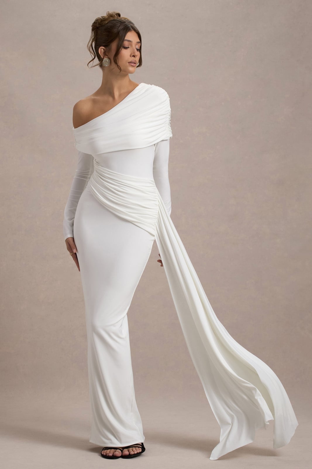 White Asymmetric One-Shoulder Maxi Dress White Asymmetric One-Shoulder Maxi Dress — White Dresses