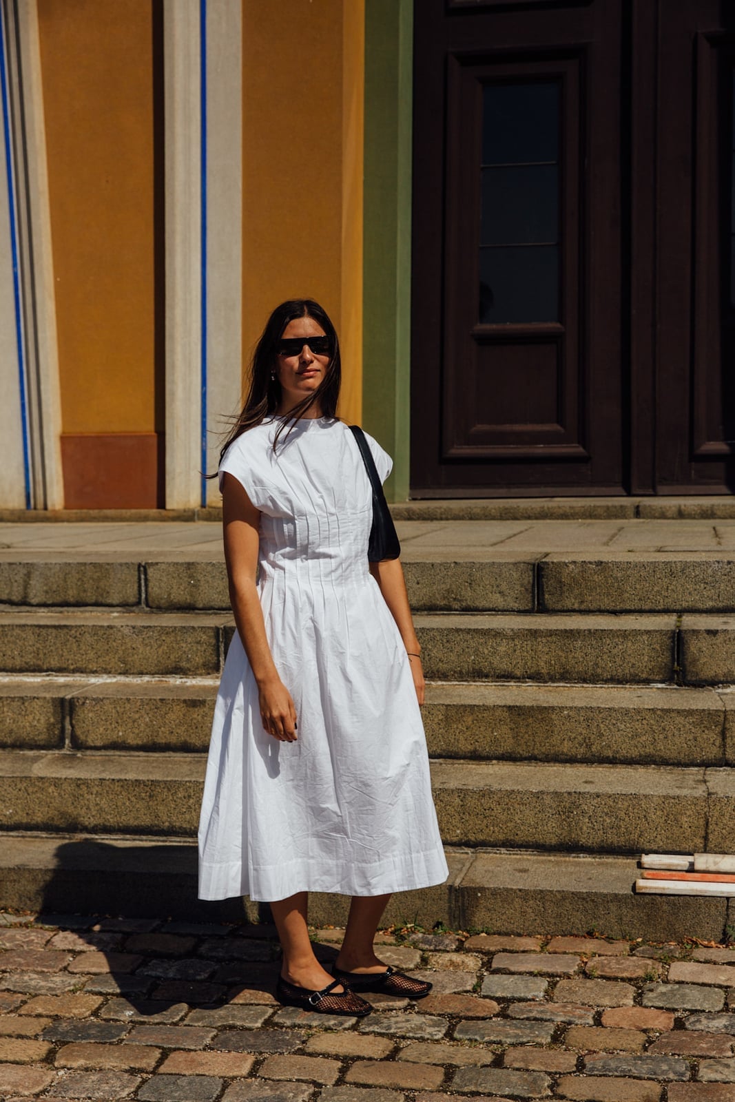 White Midi Dress with Pleated Bodice Detail White Midi Dress with Pleated Bodice Detail — White Dresses
