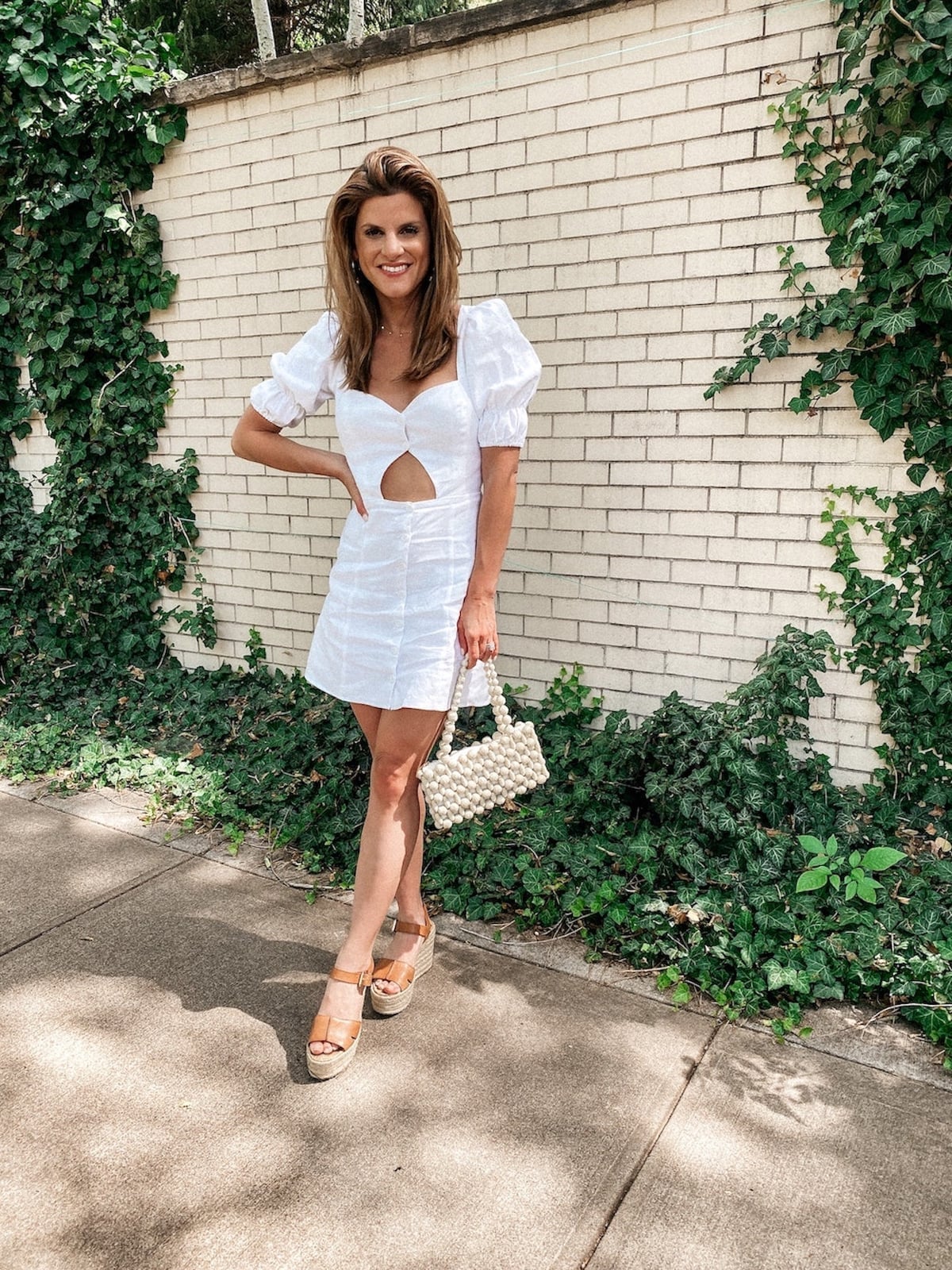 White Textured Mini Dress with Cut-Out Detail White Textured Mini Dress with Cut-Out Detail — White Dresses Outfit