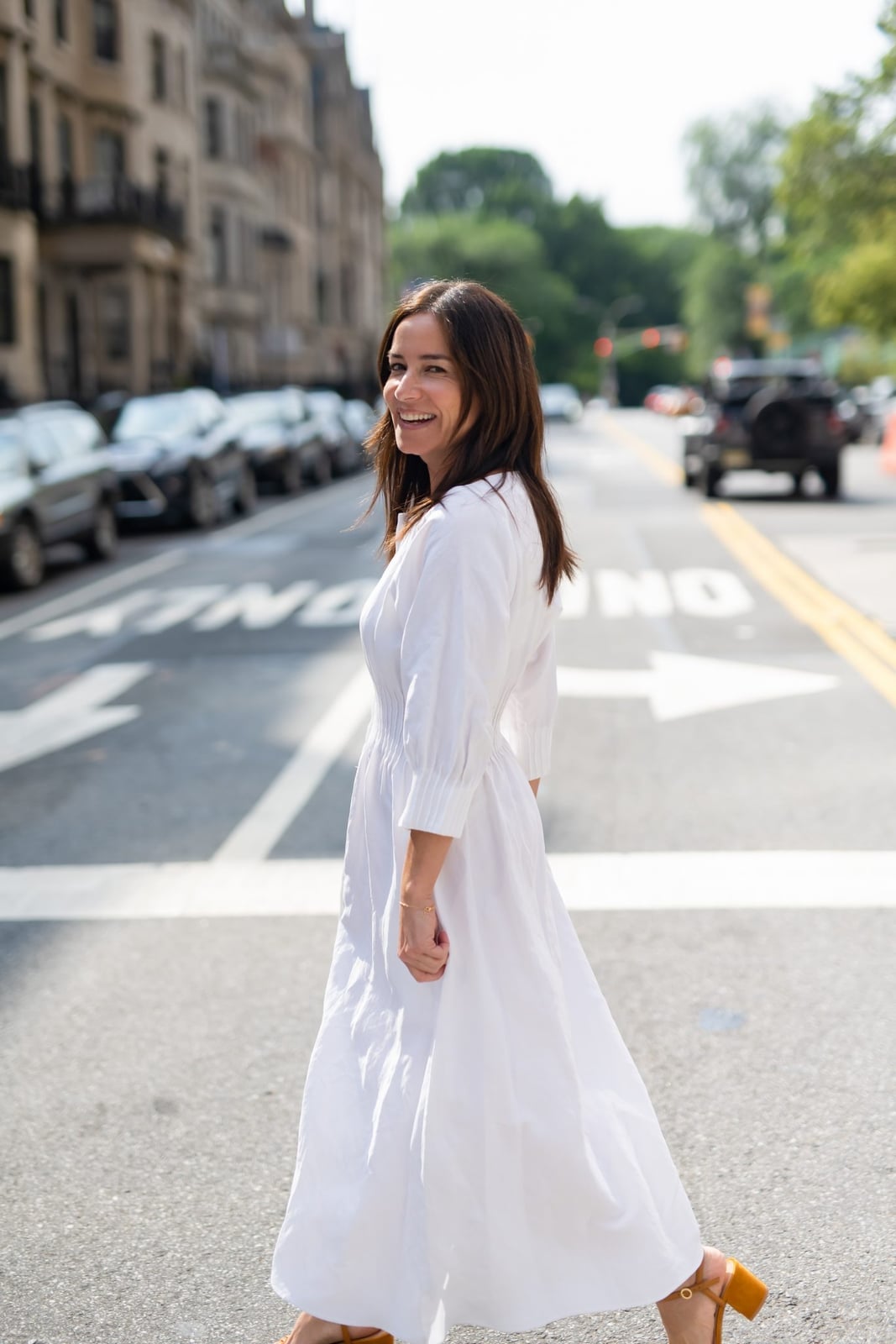 White Cotton Midi Dress with Smocked Waist White Cotton Midi Dress with Smocked Waist — White Dresses Outfit