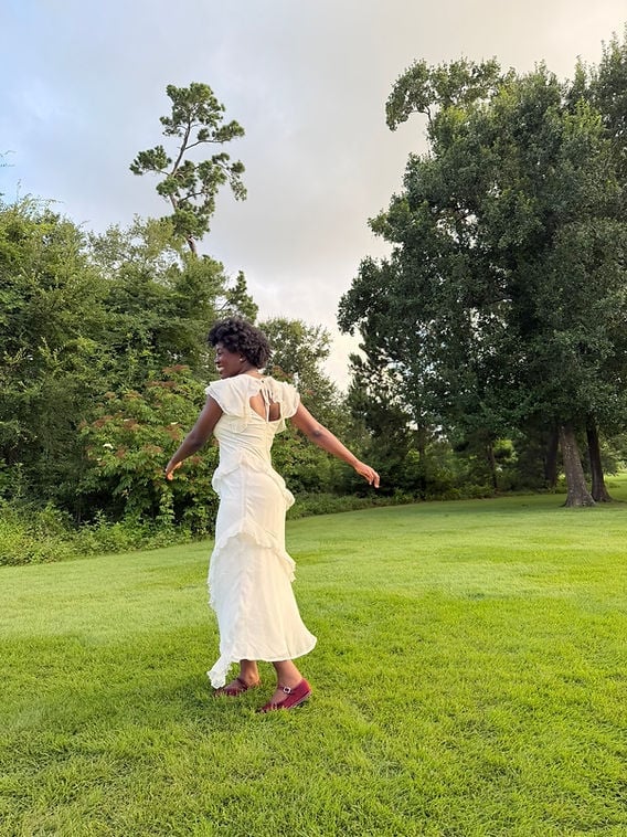 White Ruffled Maxi Dress with Burgundy Heels White Ruffled Maxi Dress with Burgundy Heels — White Dresses Outfit