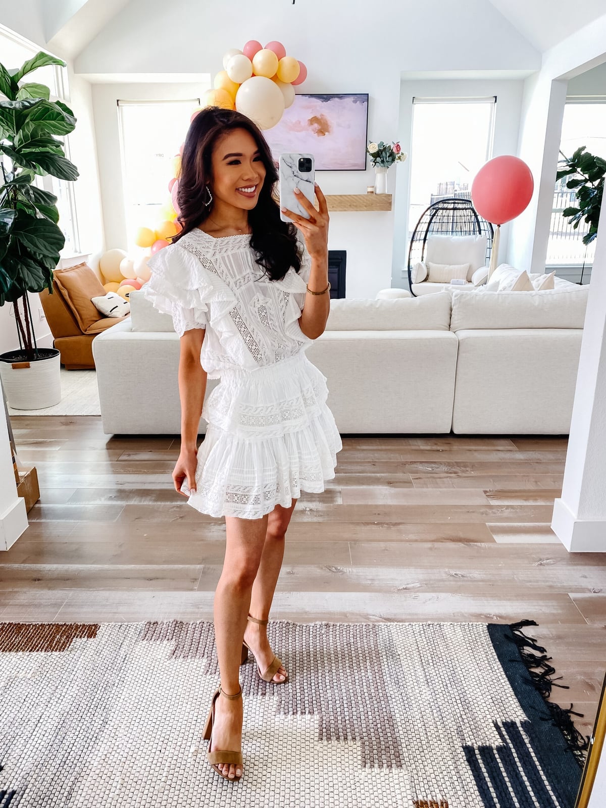 White Eyelet Mini Dress with Ruffled Tiers White Eyelet Mini Dress with Ruffled Tiers — White Dresses Outfit