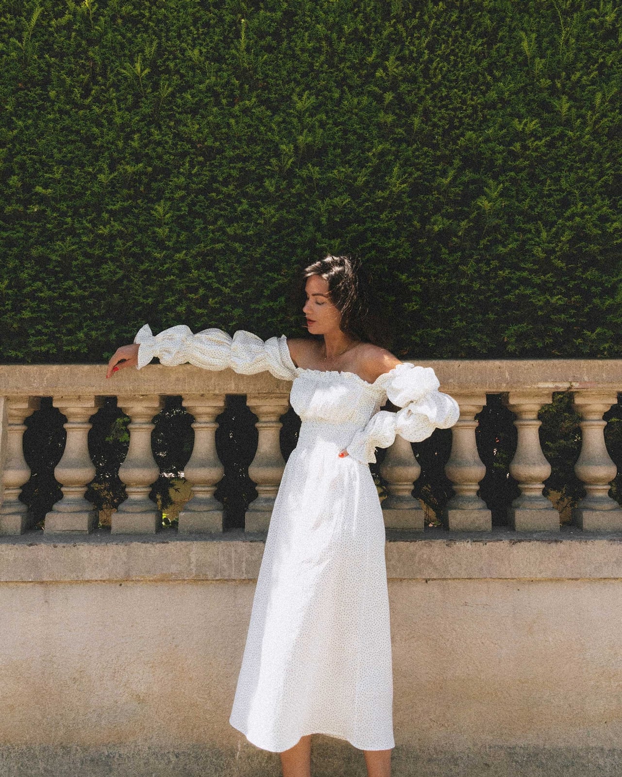 White Linen Midi Dress with Puff Sleeves White Linen Midi Dress with Puff Sleeves — White Dresses Outfit