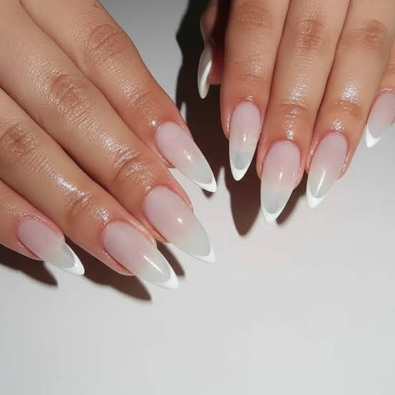 Long Stiletto Sheer Pink White French Tips Long Stiletto Sheer Pink White French Tips — White Nails