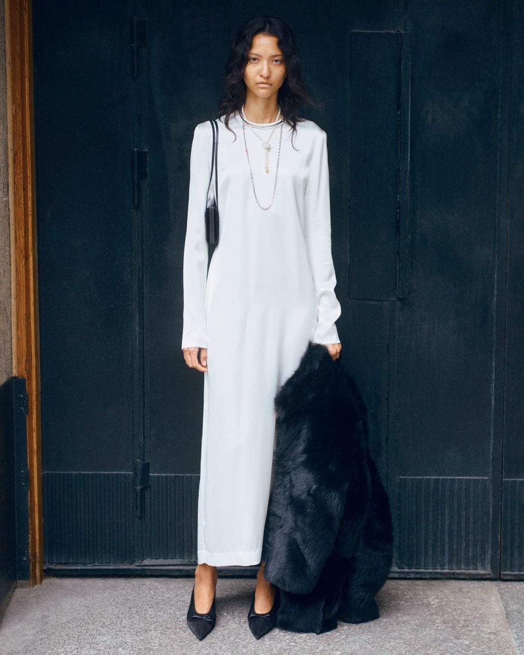 White Knit Dress with Faux Fur Coat White Knit Dress with Faux Fur Coat — White Outfits