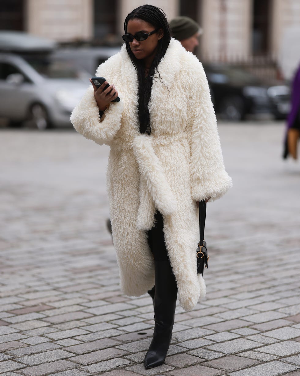 Textural White Teddy Coat Over Black Textural White Teddy Coat Over Black — White Outfits