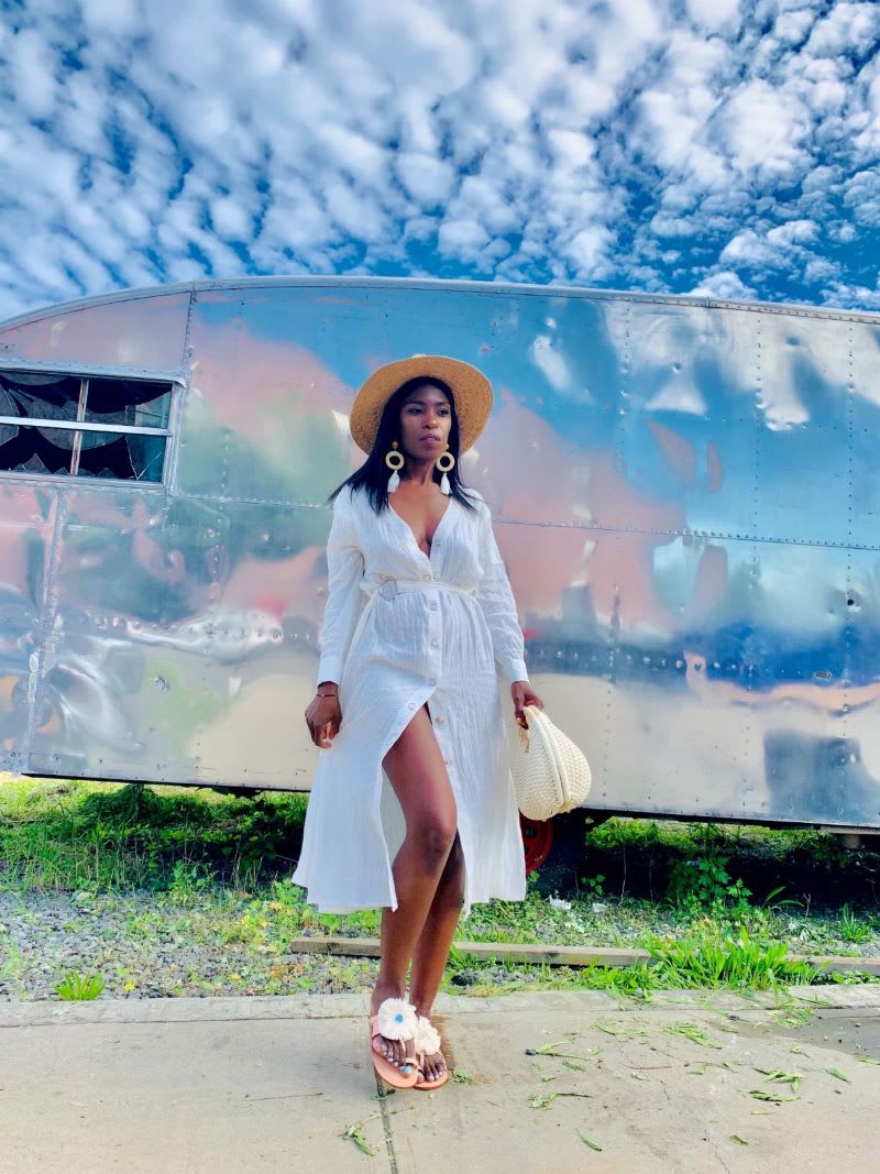 White Shirt Dress with Straw Fedora White Shirt Dress with Straw Fedora — White Outfits