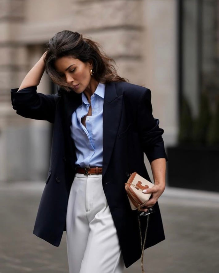 Tailored White Trousers With a Navy Blazer Tailored White Trousers With a Navy Blazer — White Pants Outfits