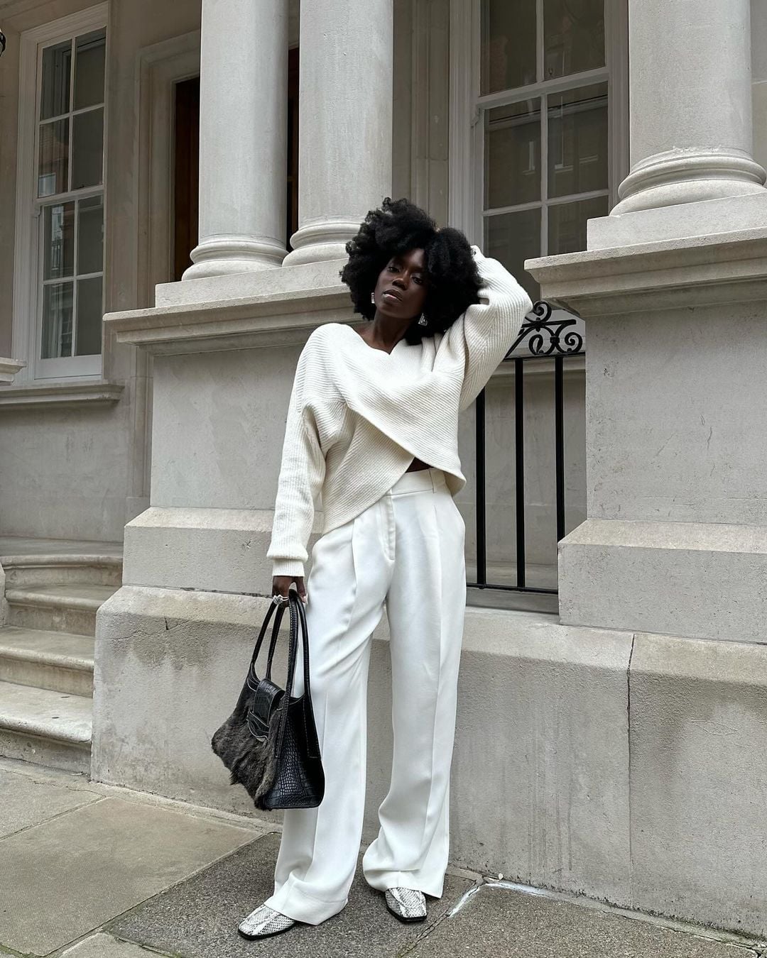 White Wrap Sweater With Matching Trousers White Wrap Sweater With Matching Trousers — White Sweater Outfit