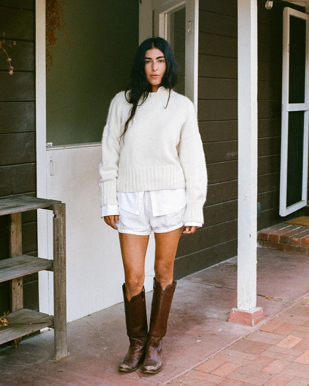 Off-White Sweater Over White Button-Down Shirt Off-White Sweater Over White Button-Down Shirt — White Sweater Outfit