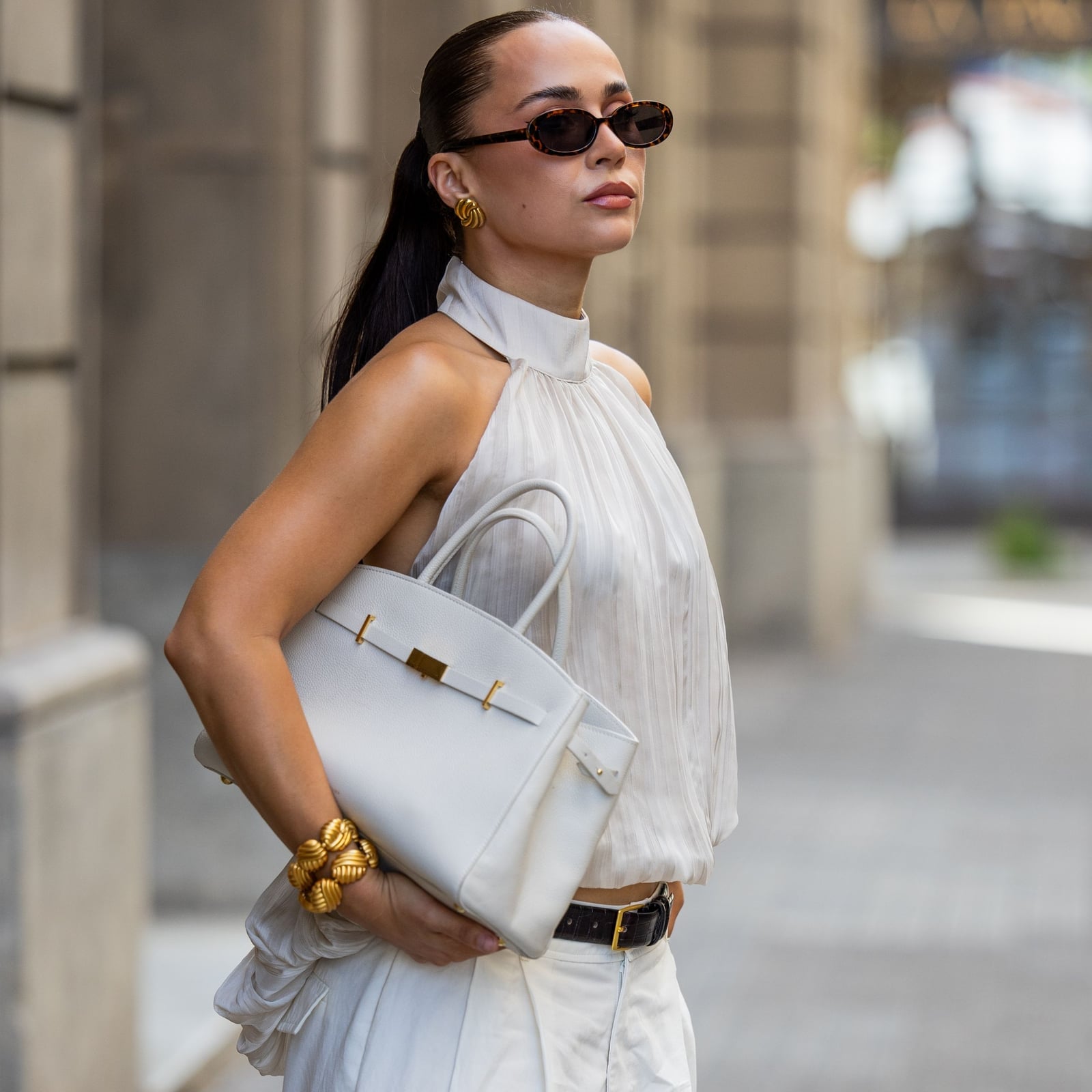 White Halter Neck Top With Wide Leg Trousers White Halter Neck Top With Wide Leg Trousers — White Top Outfits