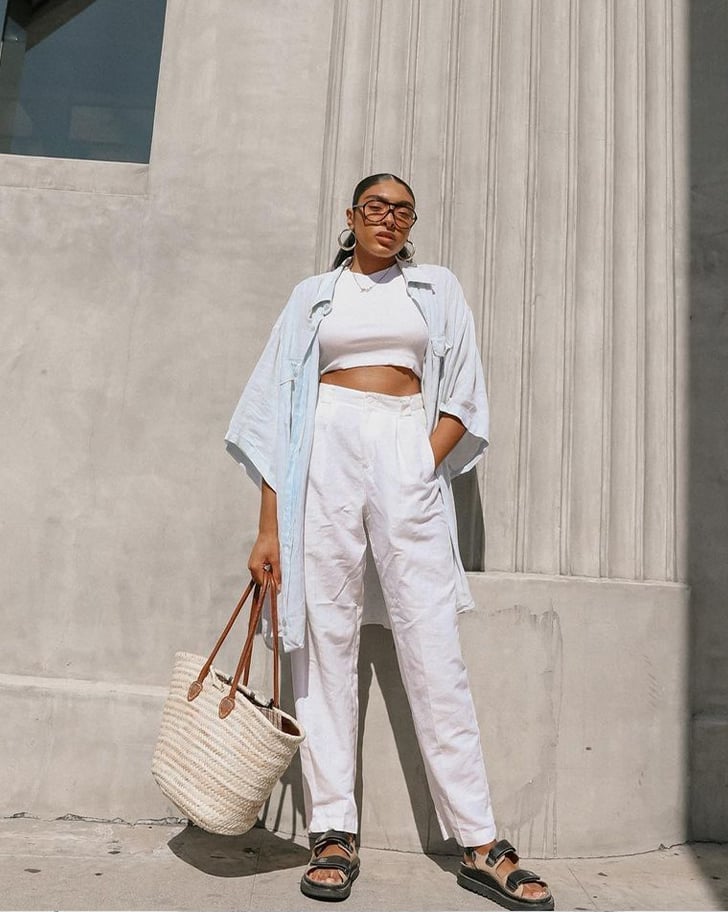 White Crop Top With Linen Shirt and Pants White Crop Top With Linen Shirt and Pants — White Top Outfits