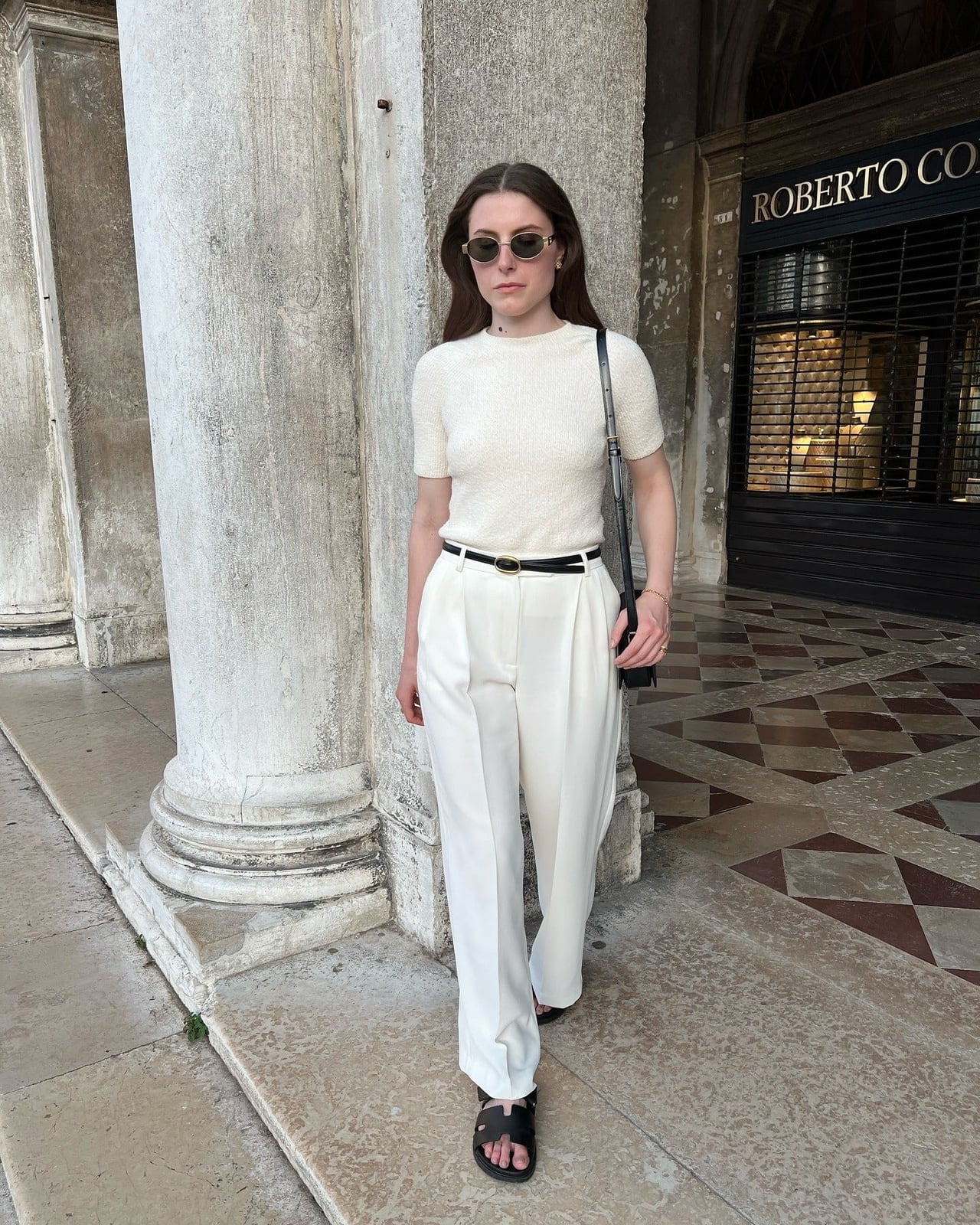 Knit Top With High Waisted White Pleated Trousers Knit Top With High Waisted White Pleated Trousers — White Top Outfits