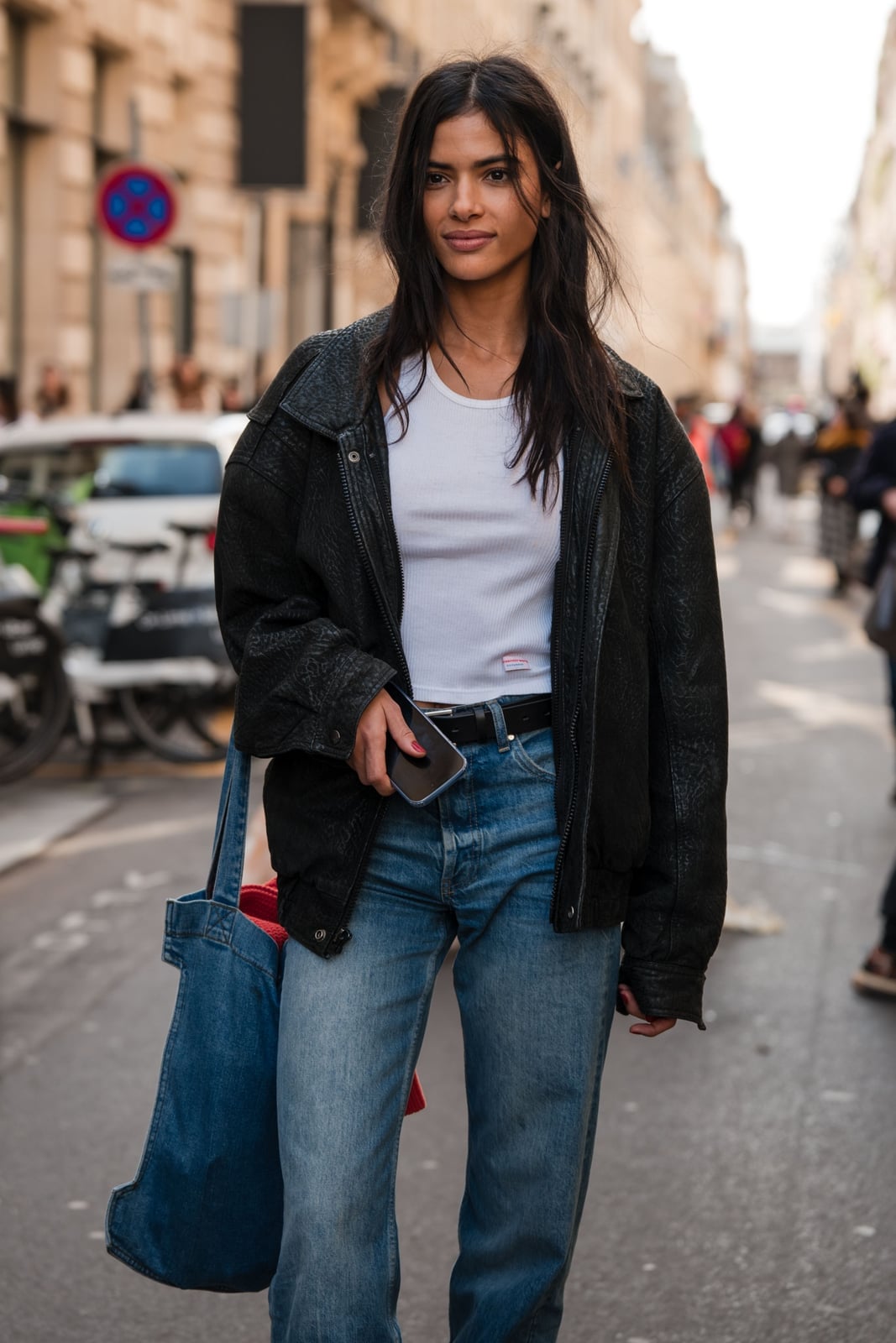 White Ribbed Tank Top With Leather Jacket White Ribbed Tank Top With Leather Jacket — White Top Outfits