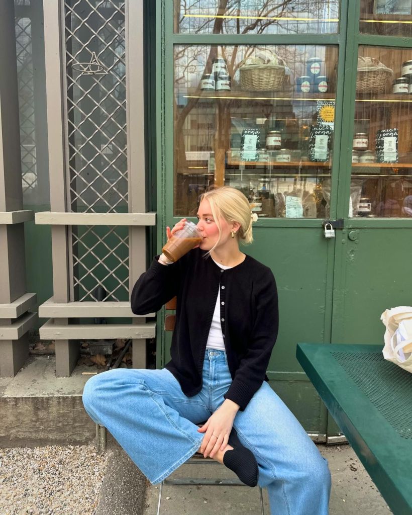 Embroidered Light Blue Wide Leg Jeans With Cream Sweater Embroidered Light Blue Wide Leg Jeans With Cream Sweater — Wide Leg Jeans Outfits