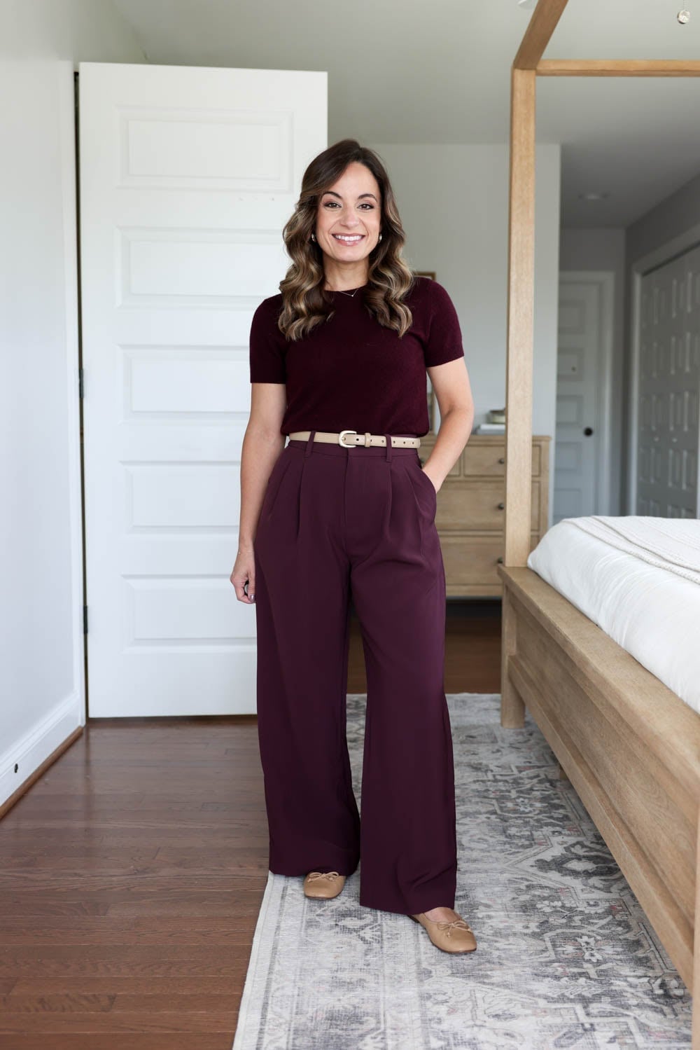 Burgundy High Waisted Wide Leg Trousers Burgundy High Waisted Wide Leg Trousers — Wide Leg Pants Outfits