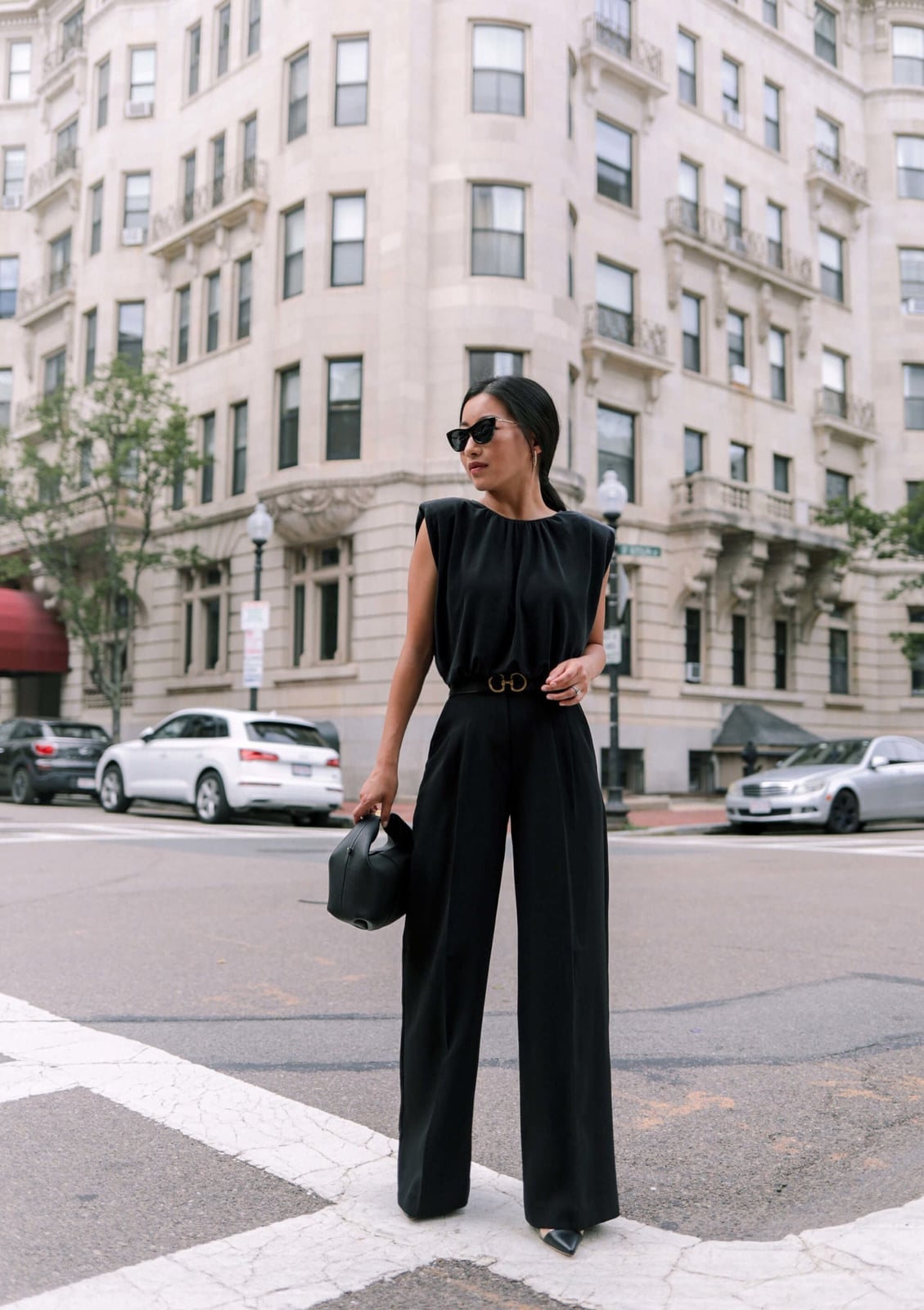 Black Wide Leg Trousers With Structured Shoulder Pads Black Wide Leg Trousers With Structured Shoulder Pads — Wide Leg Pants Outfits