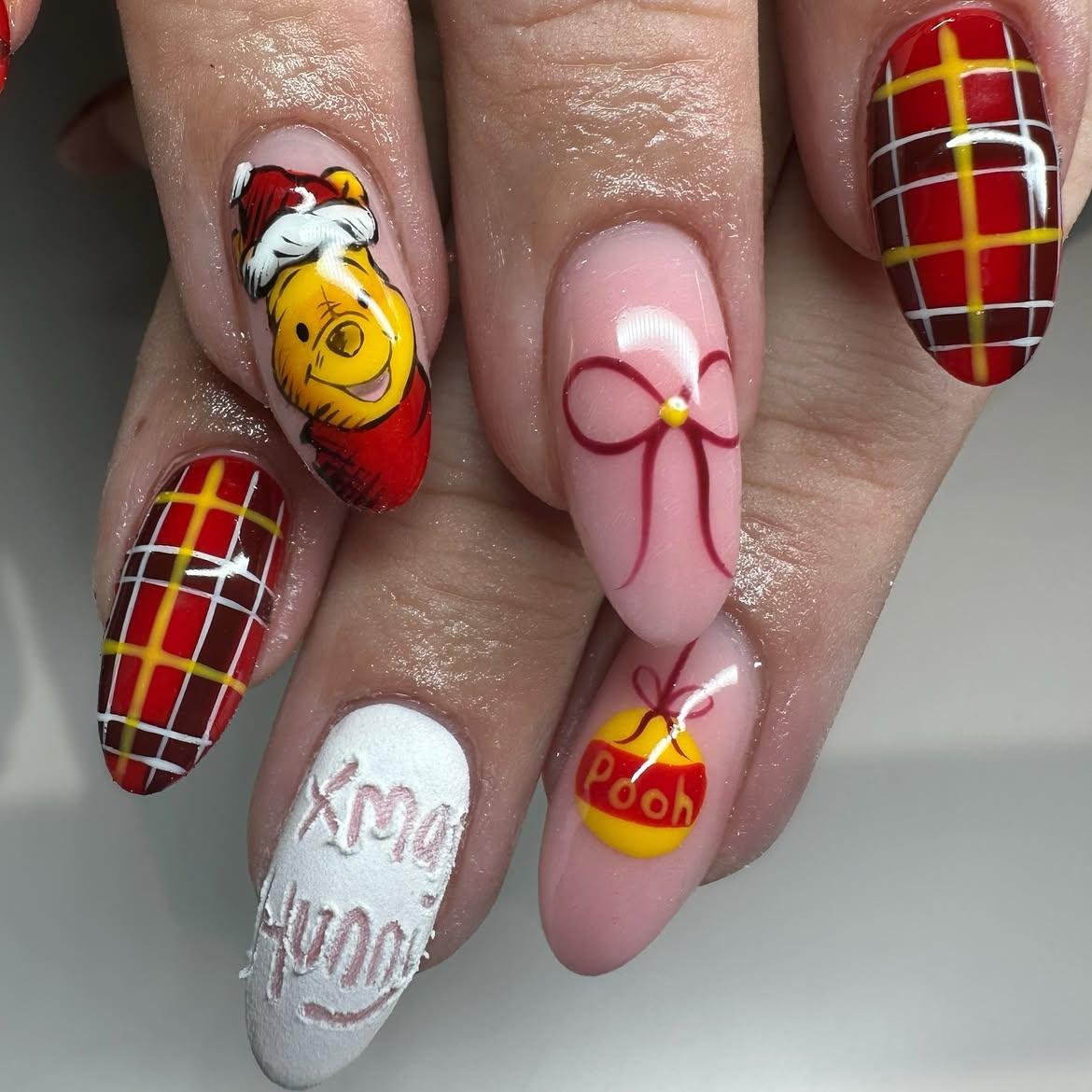 Winnie the Pooh Christmas Character Nails