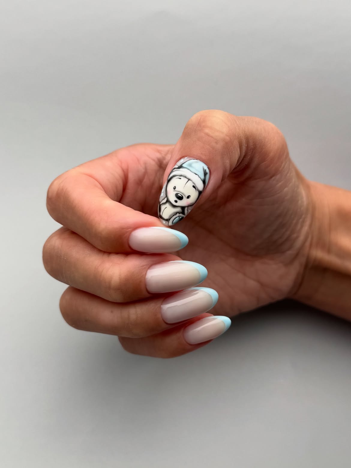 Winter Bear French Tip Almond Nails