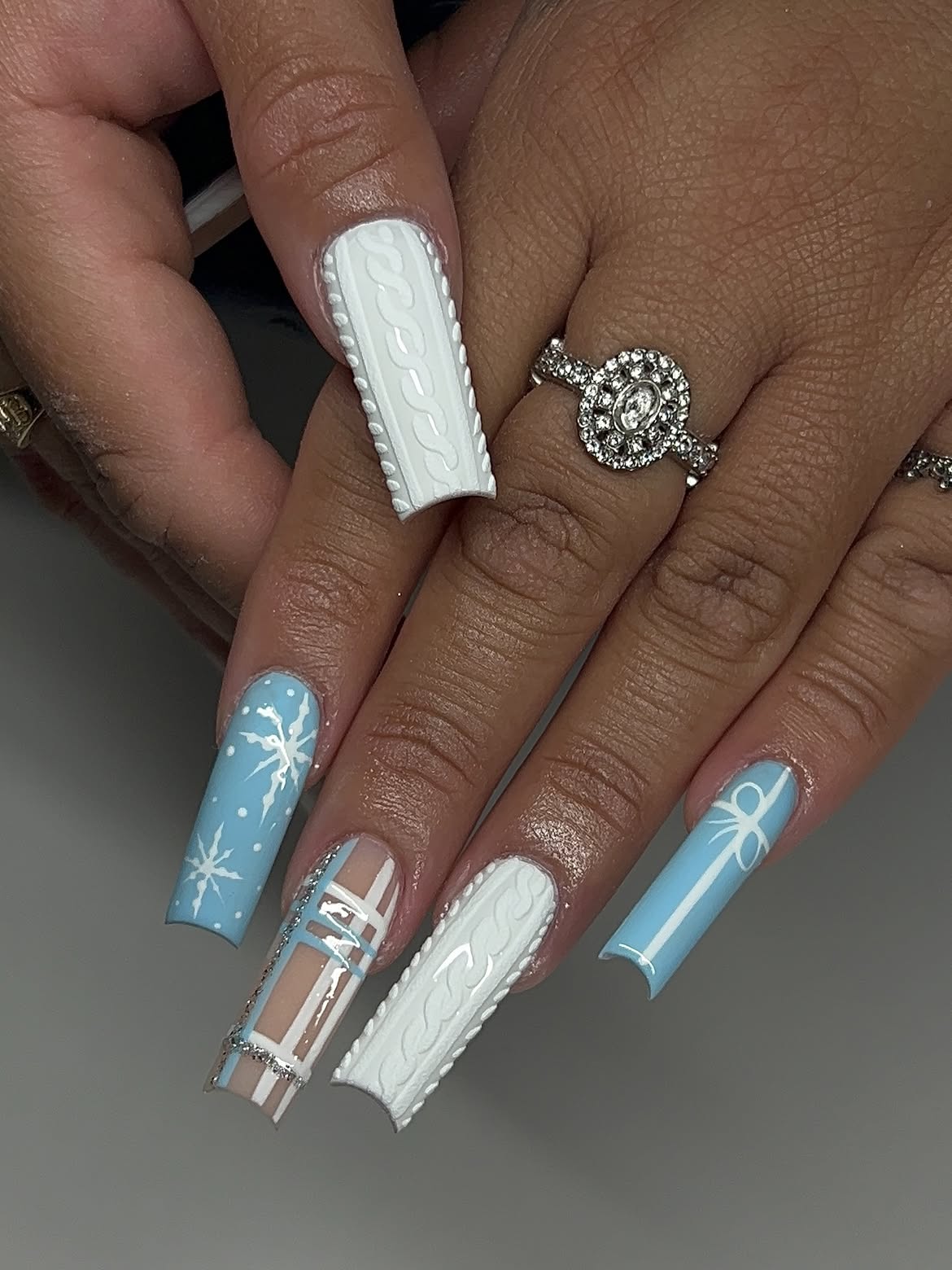 Winter Blue And White 3D Sweater Nail Art