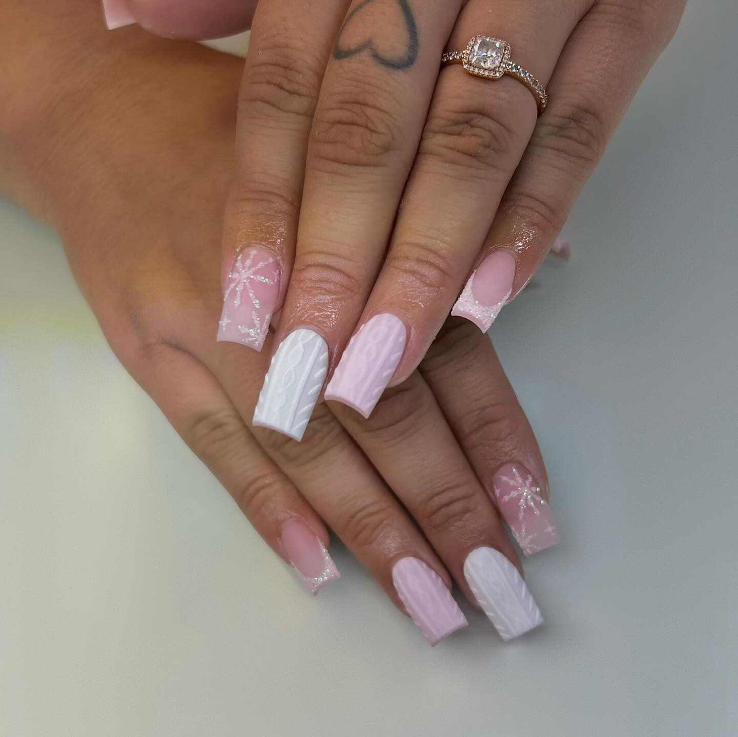 Winter Cable Knit French Tip Snowflakes