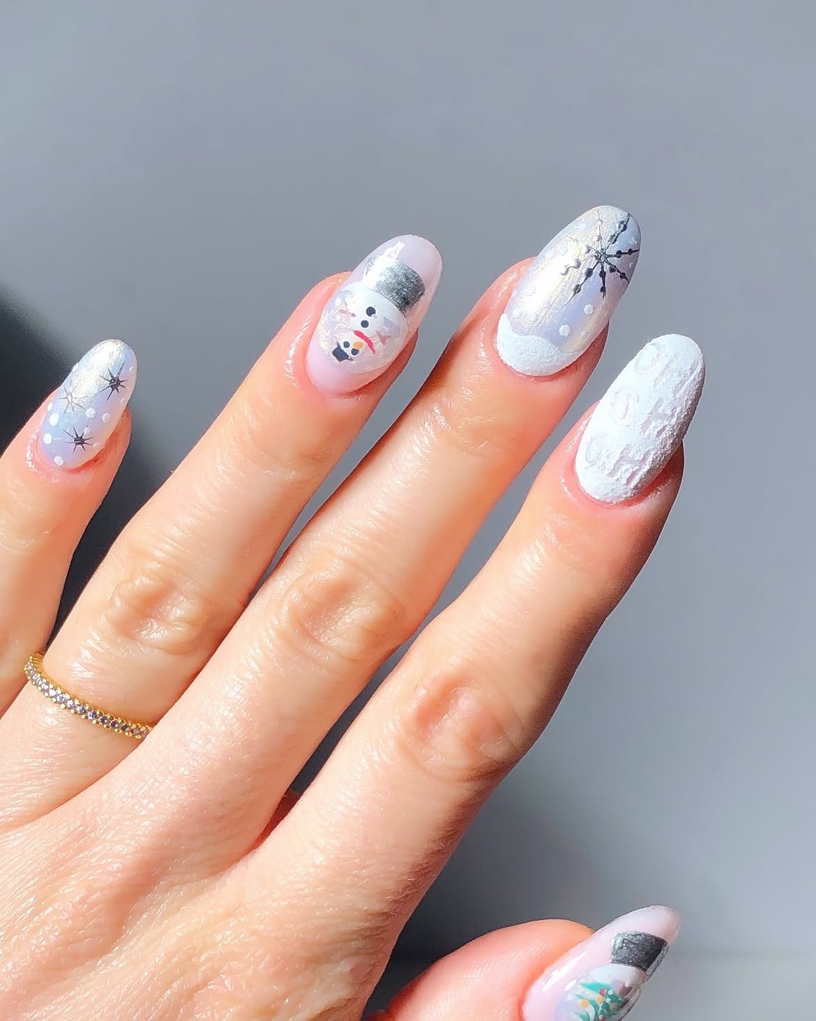 Winter Snow Globe Nails With Snowman Art