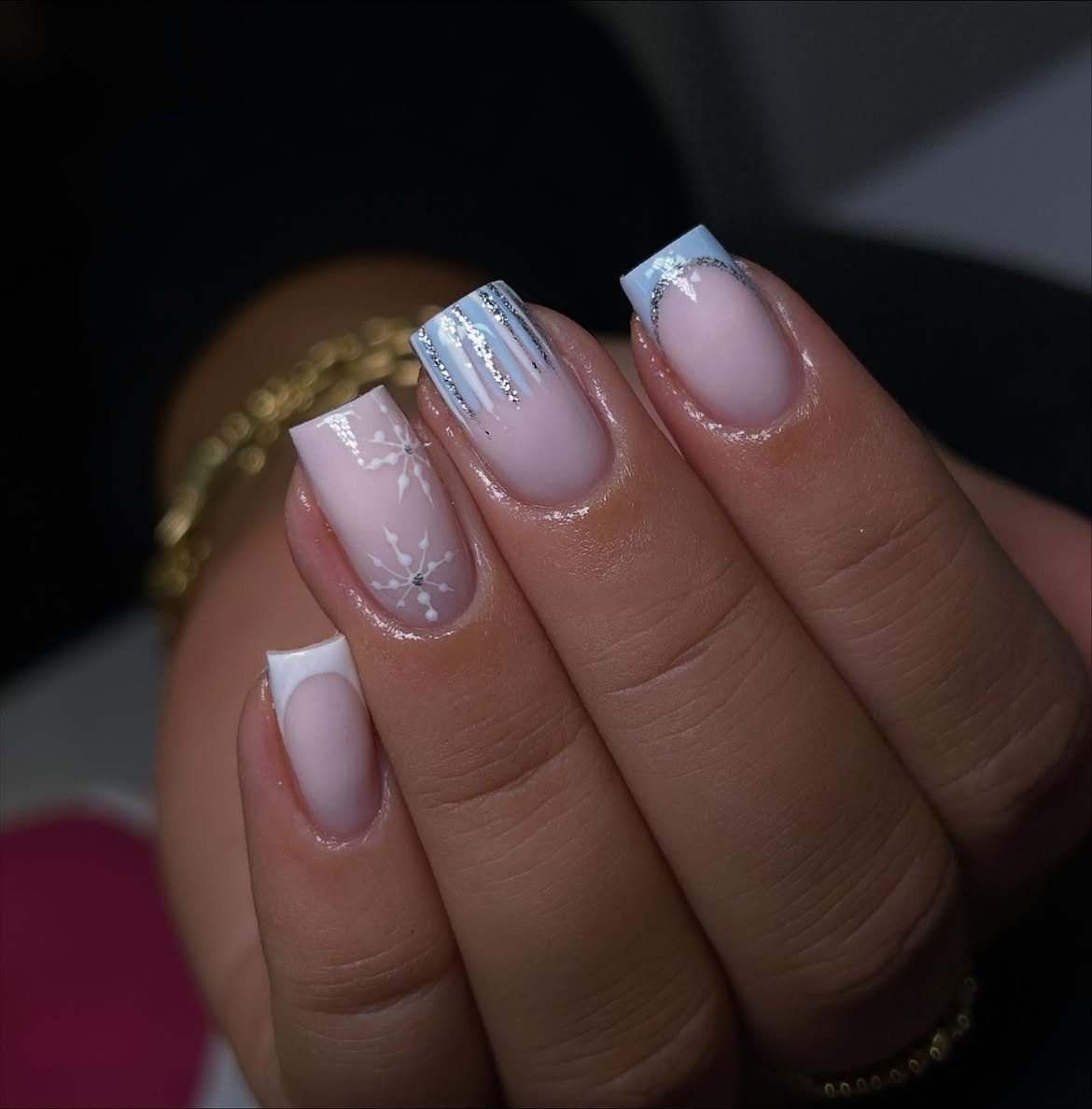 Winter Snowflake French Tip Acrylic Nails