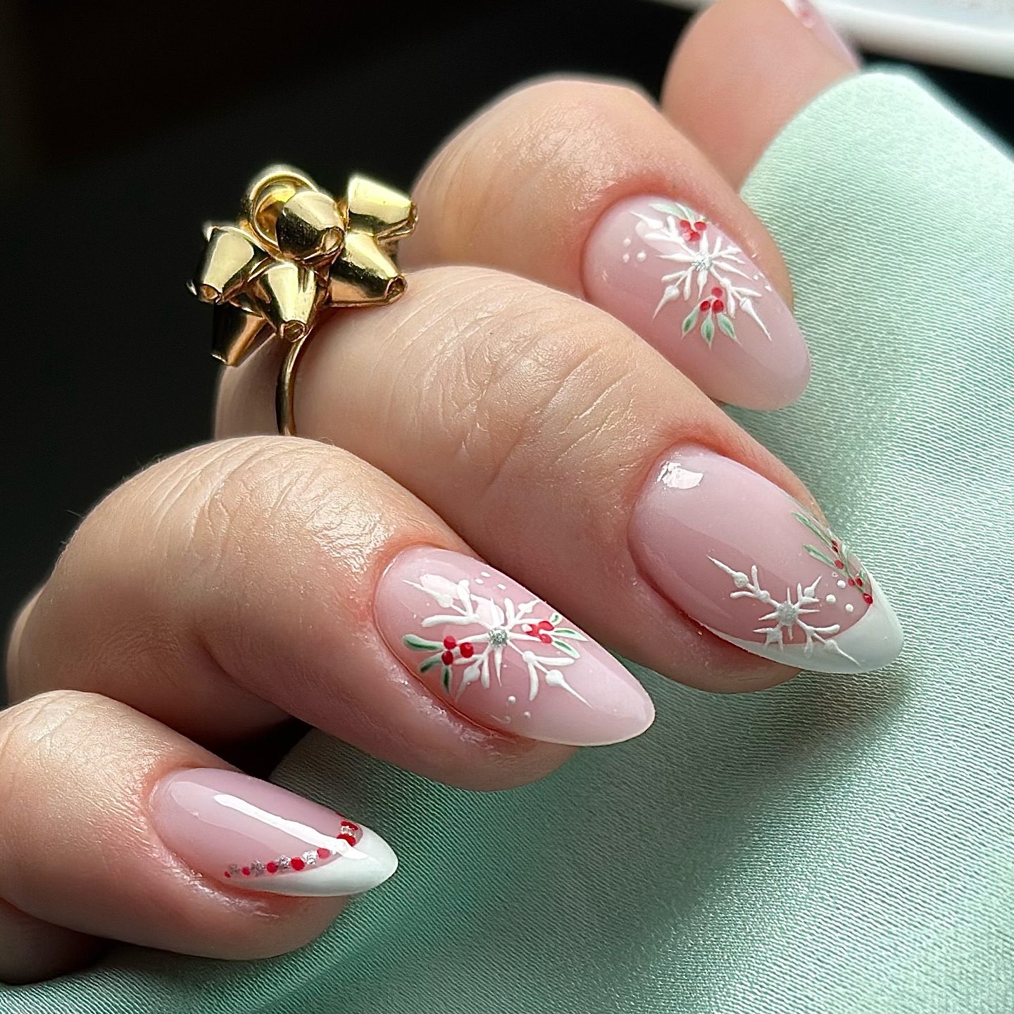Winter Snowflake French Tip Almond Nails