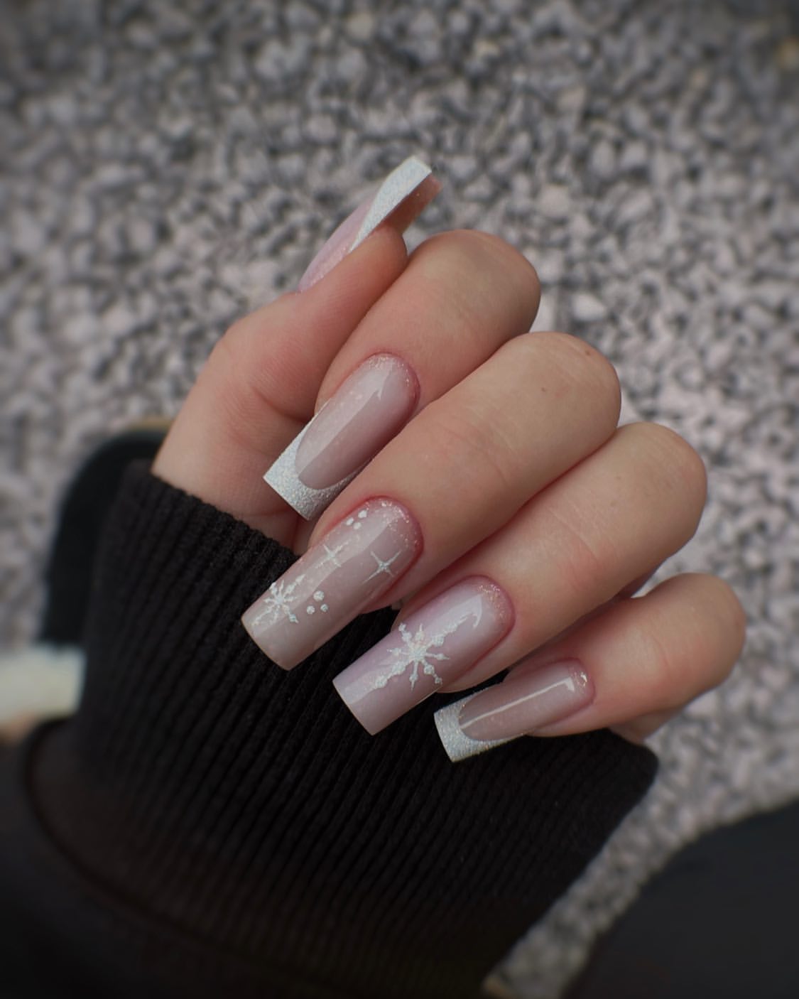 Winter Snowflake French Tip Square Nails