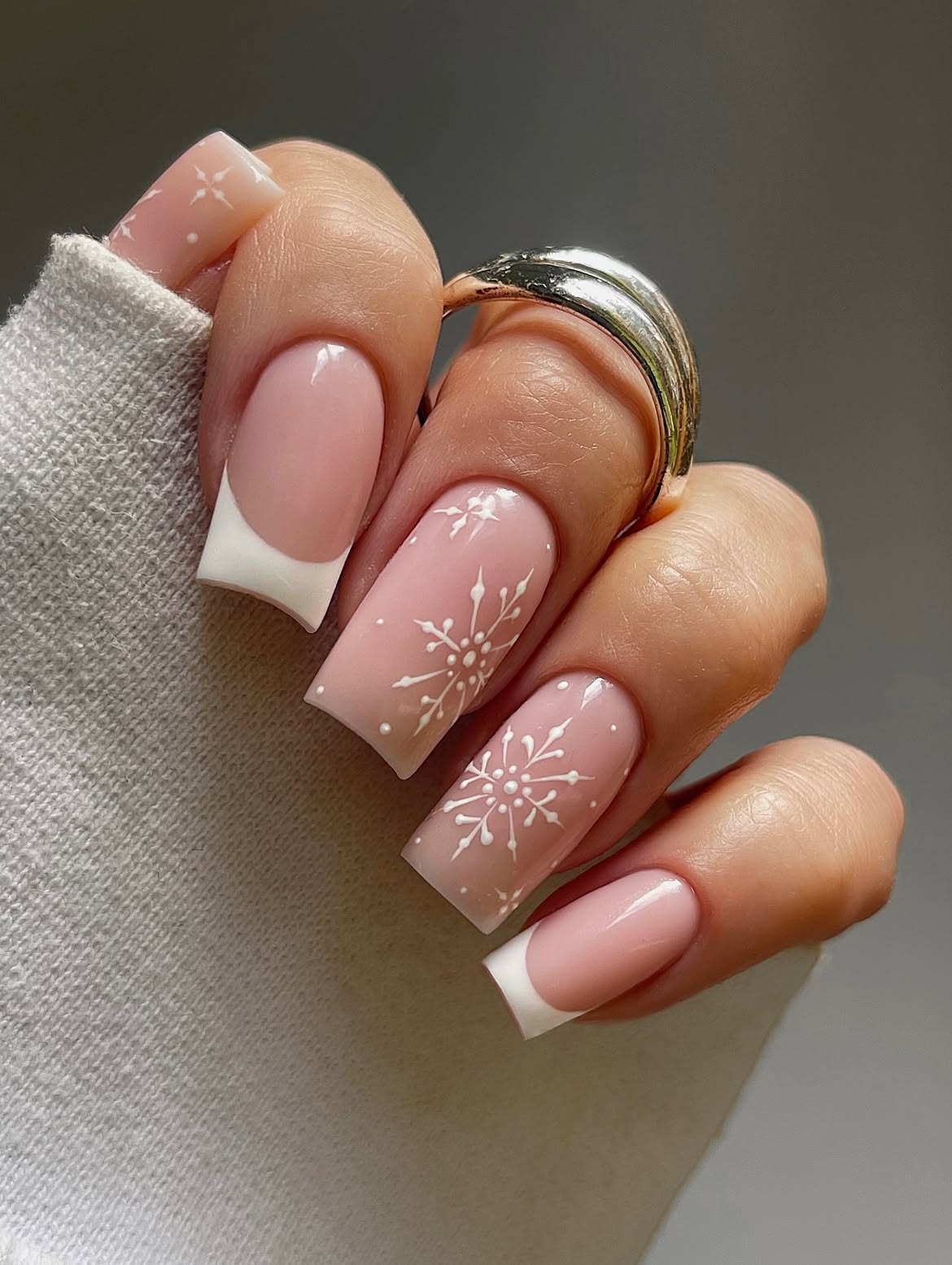 Winter Snowflake French Tip Square Nails