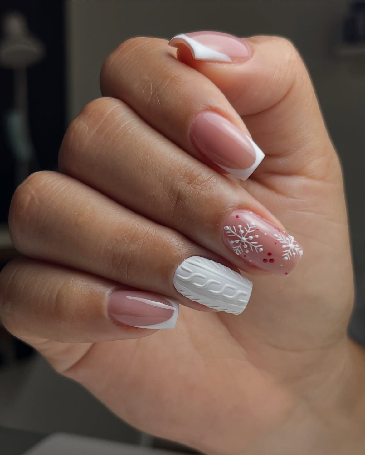 Winter White Sweater French Tip Nails
