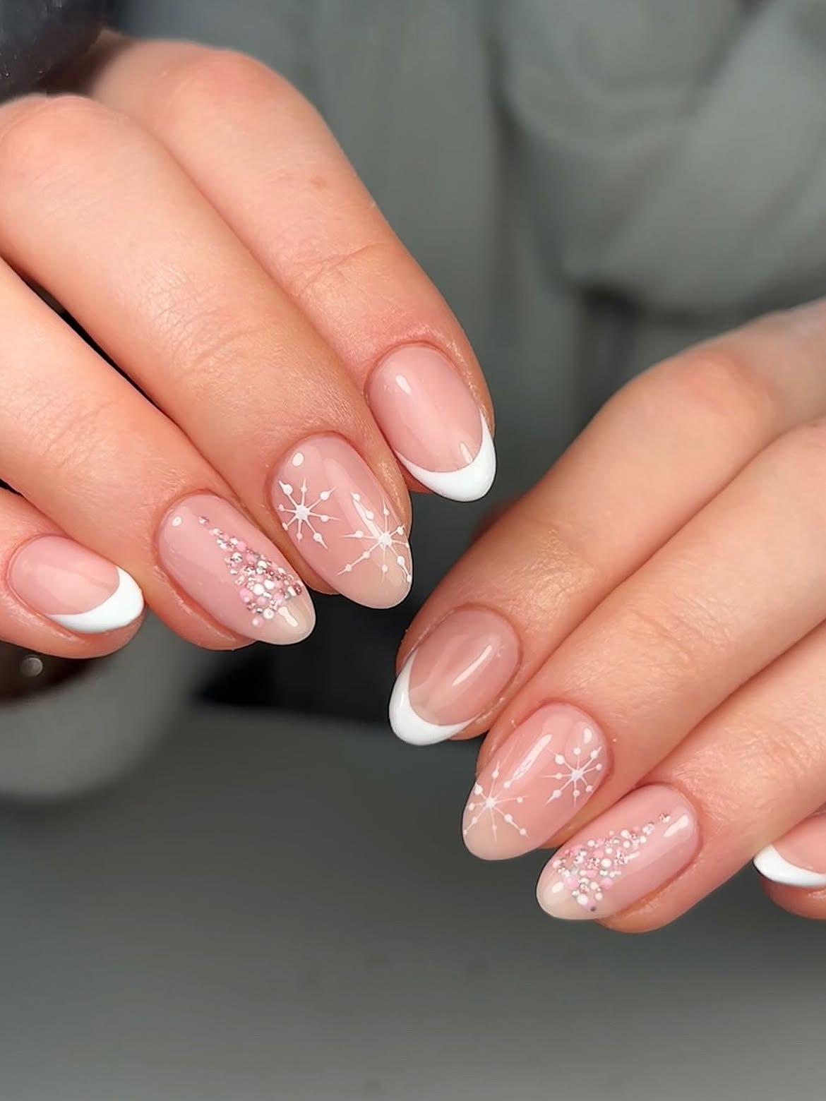 Winter Wonderland French Tip Almond Nails